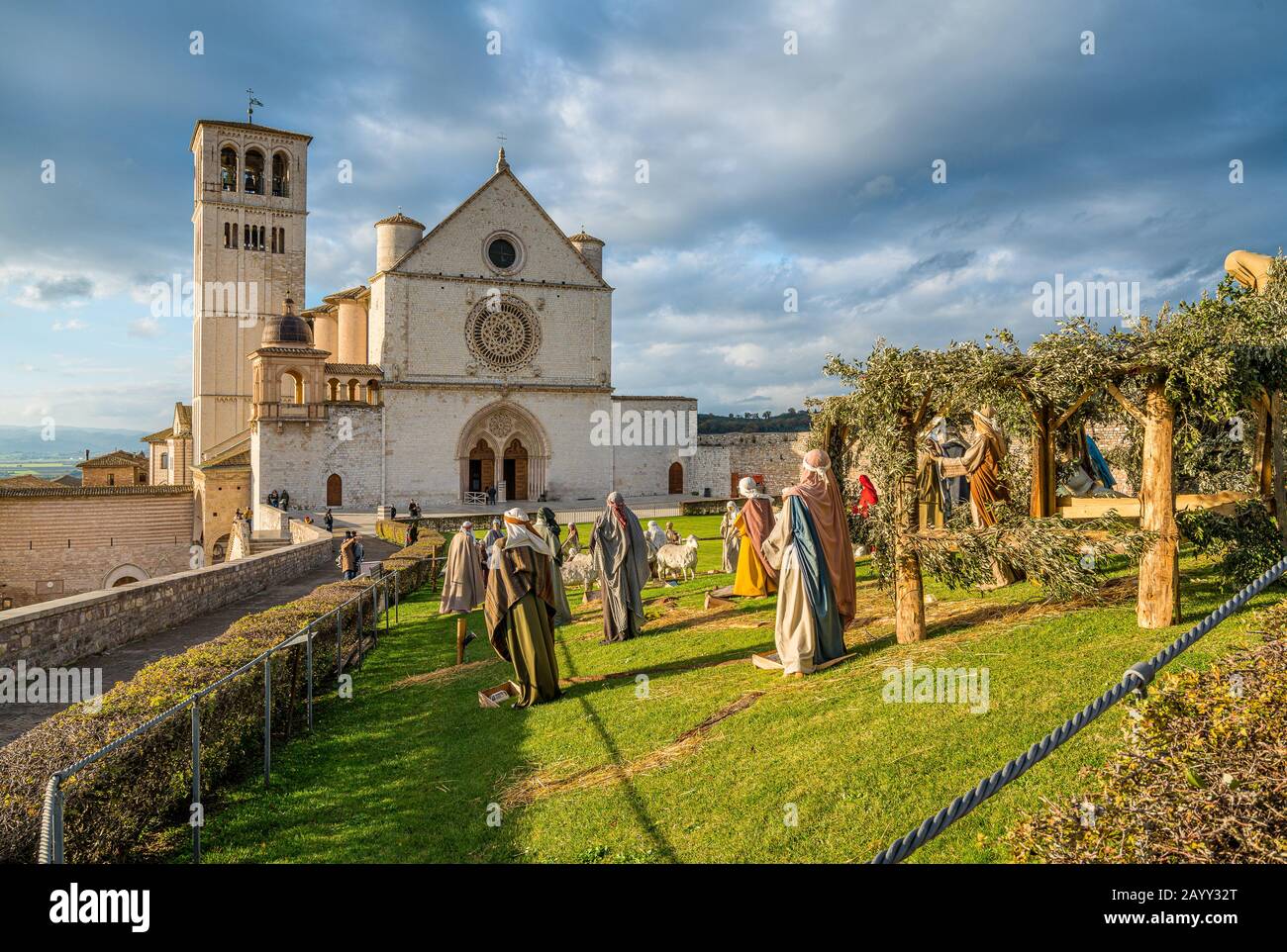 Noël à Assise, basilique Saint François avec lit de Noël. Province De Pérouse, Ombrie, Italie. Banque D'Images