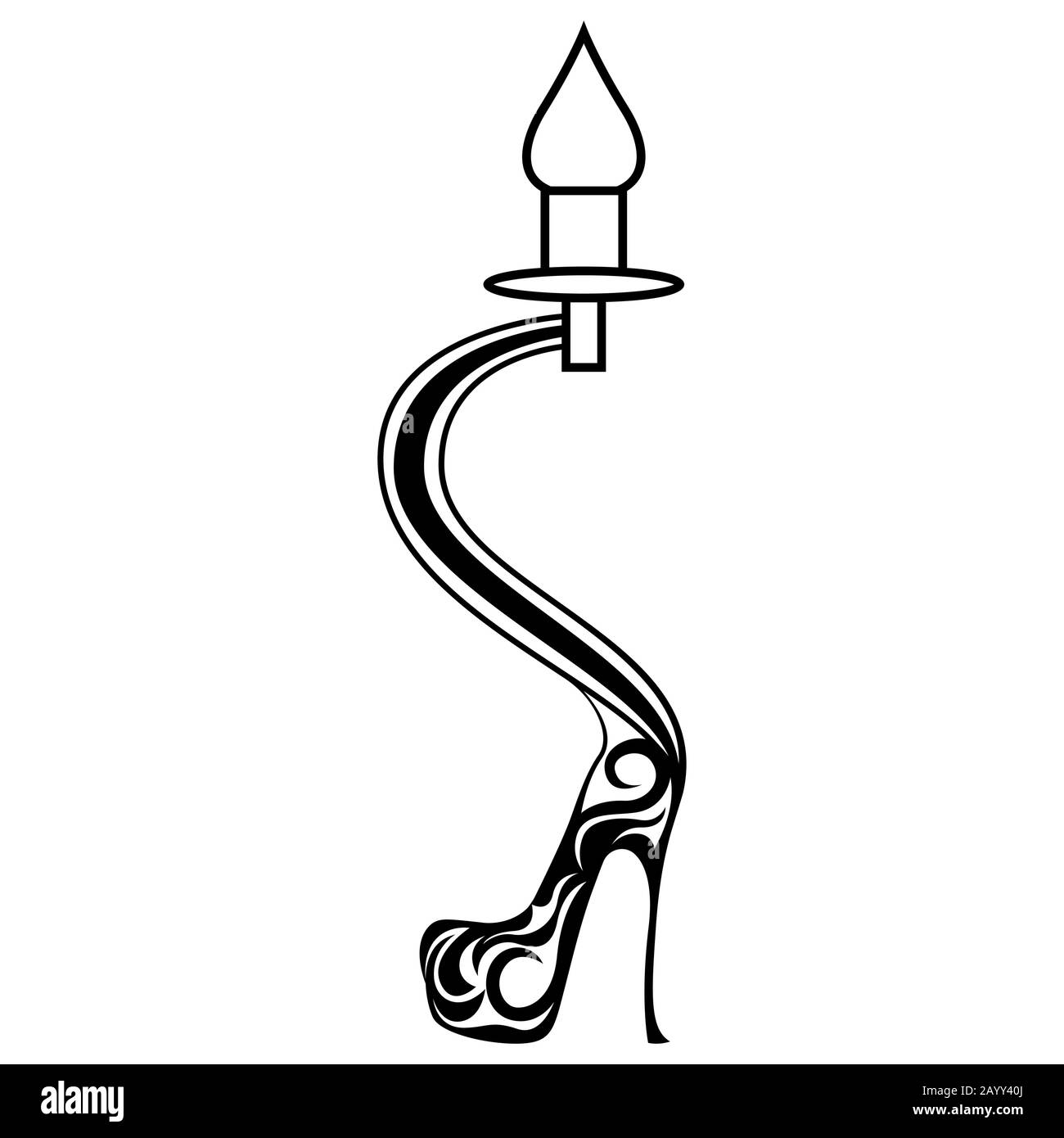 Contour noir du chandelier décoratif dans la chaussure haute talon pour femme isolée sur fond blanc, logo vectoriel Illustration de Vecteur