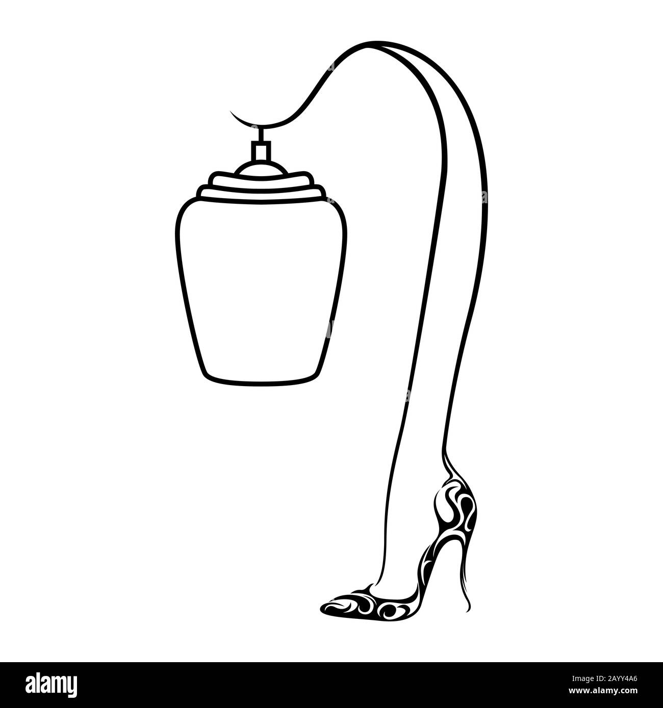 Contour noir de la lampe de table dans la chaussure haute talon des femmes isolée sur fond blanc, logo vectoriel icône Illustration de Vecteur Contour noir de la lampe de table dans la chaussure haute talon des femmes isolée sur fond blanc, logo vectoriel icône Illustration de Vecteur