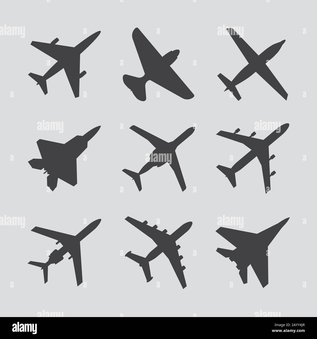 Avion, icônes vectorielles d'avion. Ensemble de silhouette d'avion et illustration d'avion de chasse Illustration de Vecteur