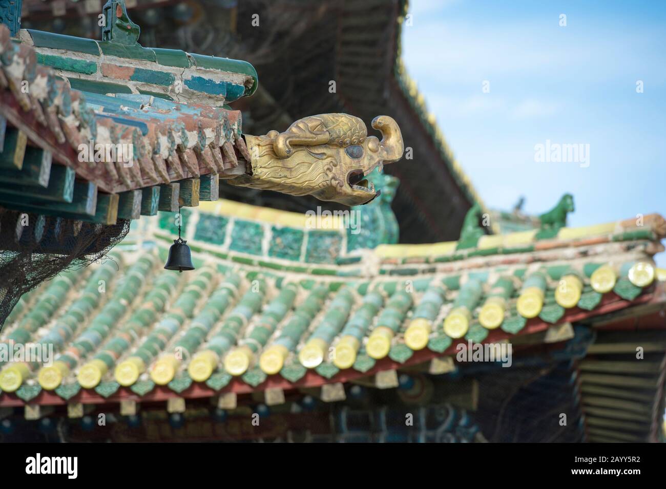 Détail du toit des temples de Zuu, partie du complexe monastère d'Erdene Zuu à Kharakhorum (Karakorum), Mongolie, Mongolias plus grand monastère, (ONU Banque D'Images