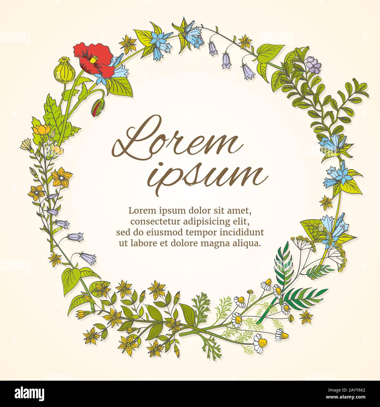 Cadre fleuri avec modèle de fleurs sauvages dessinées à la main pour l'invitation de mariage et carte de vœux. Modèle de cadre de fleur pour carte, couronne de fleur sauvage pour mariage, illustration vectorielle Illustration de Vecteur