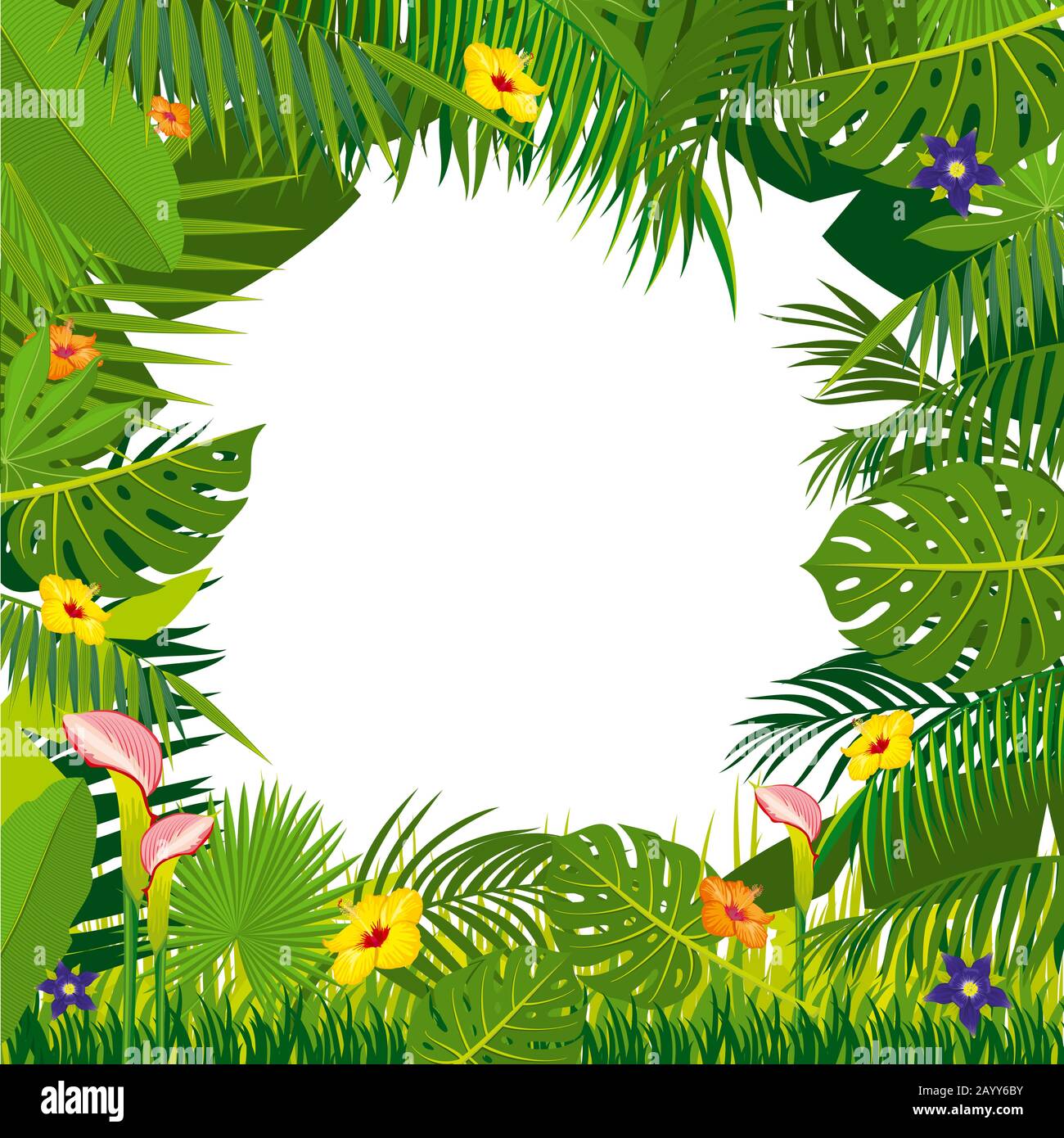 Fond vectoriel de jungle avec feuilles de palmier sur blanc Illustration de Vecteur
