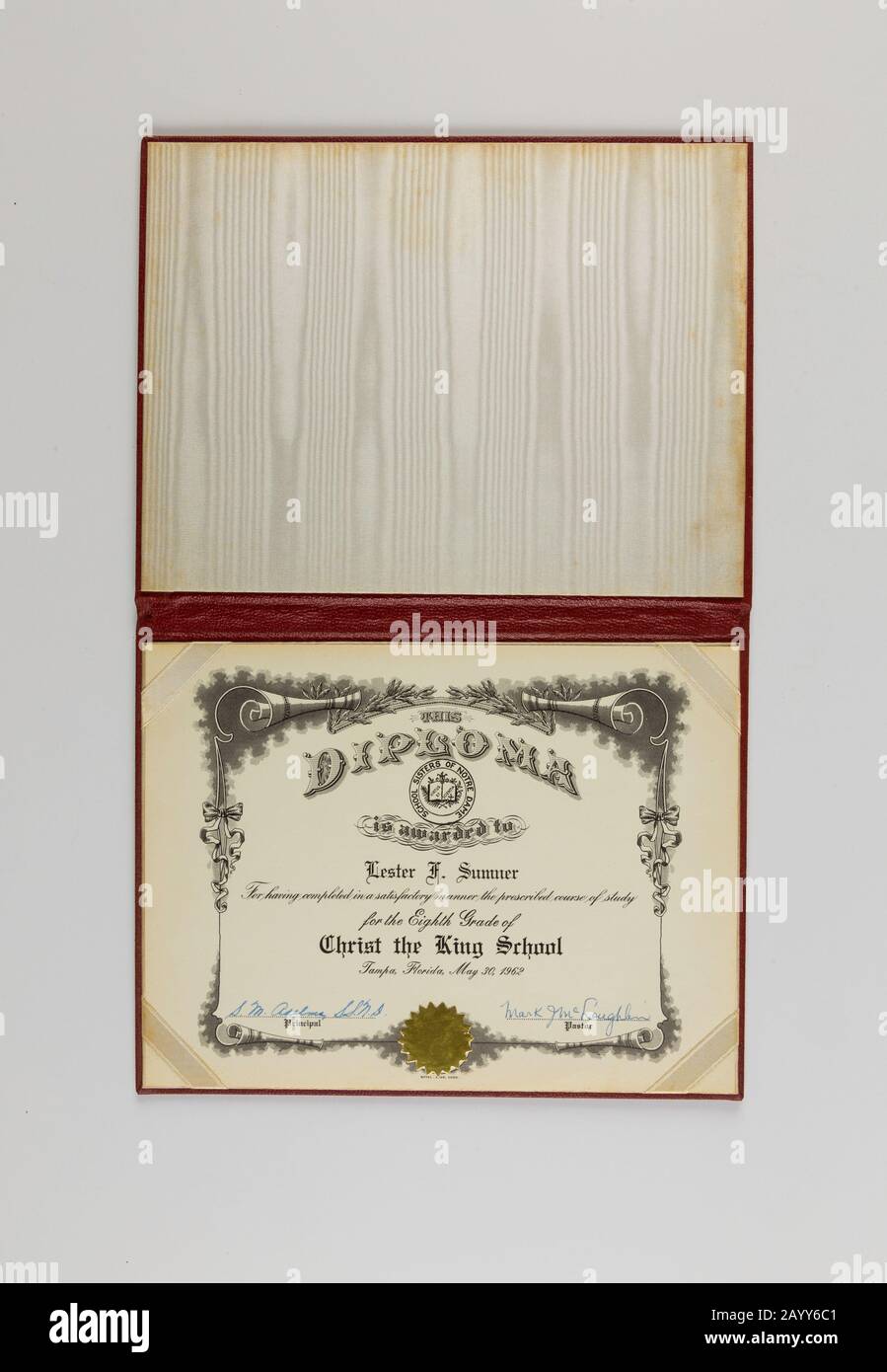 Vintage 1962 Huitième Grade Diplôme, États-Unis Banque D'Images