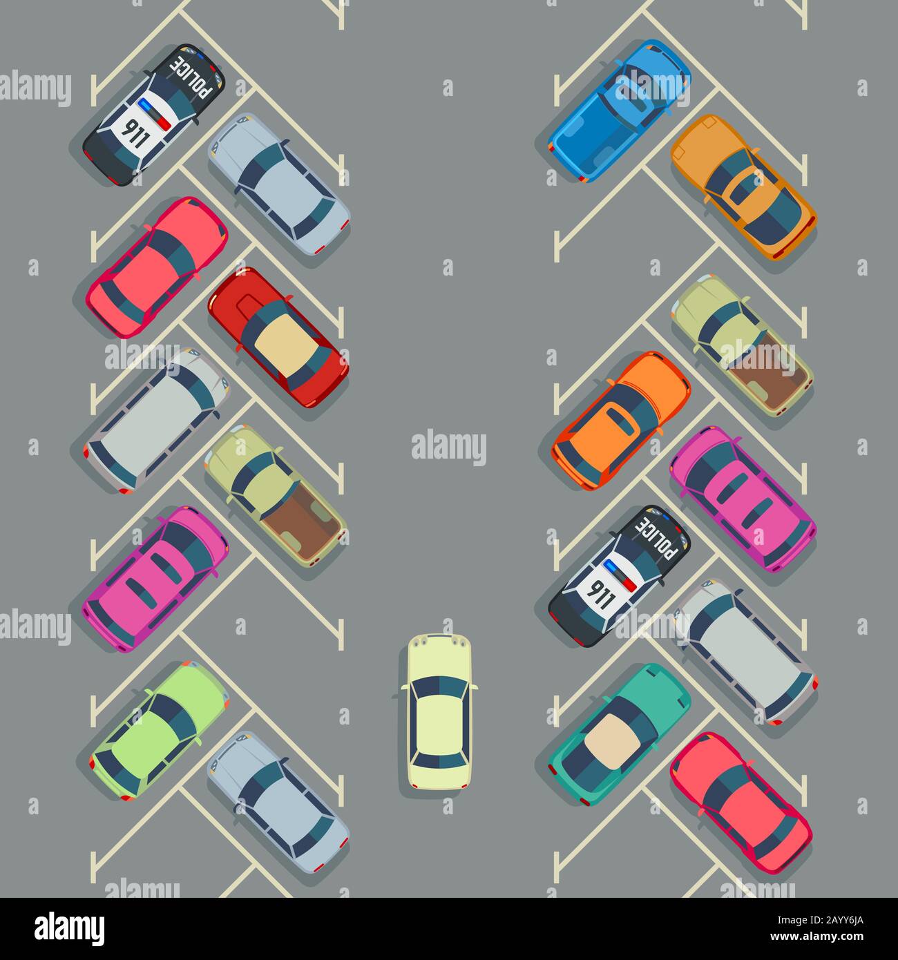 Voitures garées sur la vue de dessus du parking, concept de transport urbain Vector.parking automatique et place vide pour l'illustration du parking de transport Illustration de Vecteur