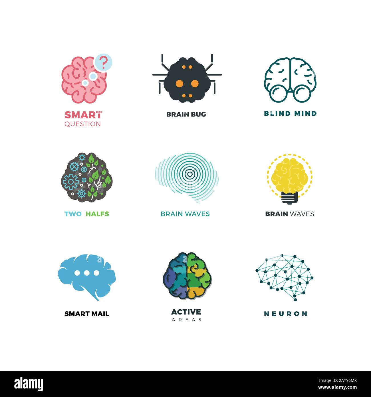 Cerveau, création, invention, inspiration, icônes de vecteur d'idée. Logo du cerveau d'inspiration et illustration de la création du cerveau d'idée Illustration de Vecteur