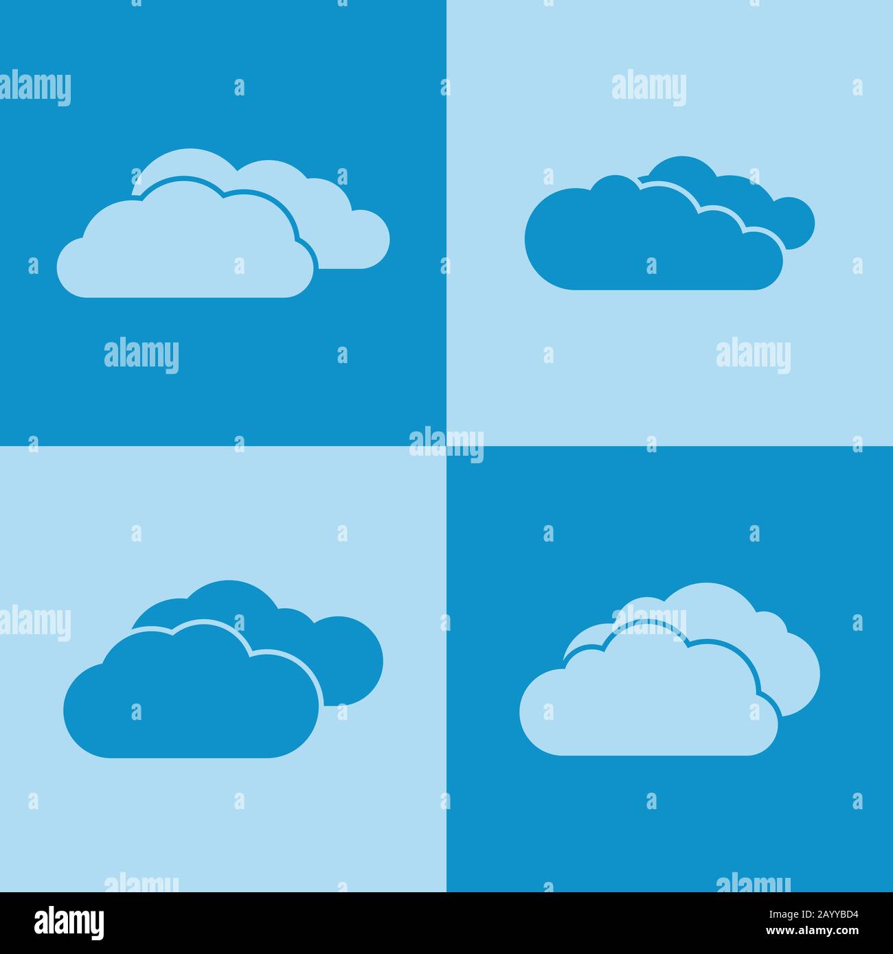 Icônes de nuage sur fond bleu. Météo nuages et communication Internet. Illustration vectorielle Illustration de Vecteur