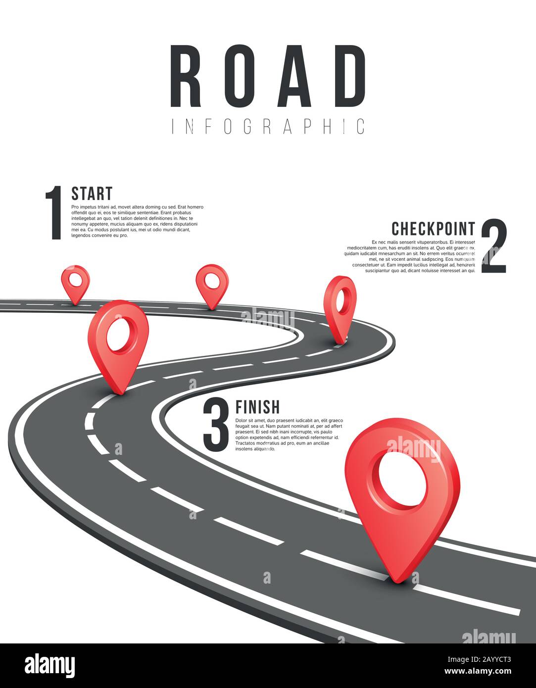 Modèle vectoriel d'infographie sur la route. Carte d'informations routières, illustration de bannière figuraphique de la route de circulation créative Illustration de Vecteur