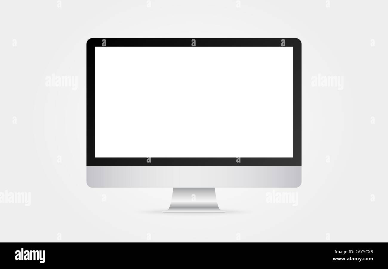 Maquette du moniteur. Modèle d'affichage de l'ordinateur isolé sur fond blanc. Moniteur réaliste en couleur argent avec cadre noir. Appareil de bureau moderne. Vecteur Illustration de Vecteur