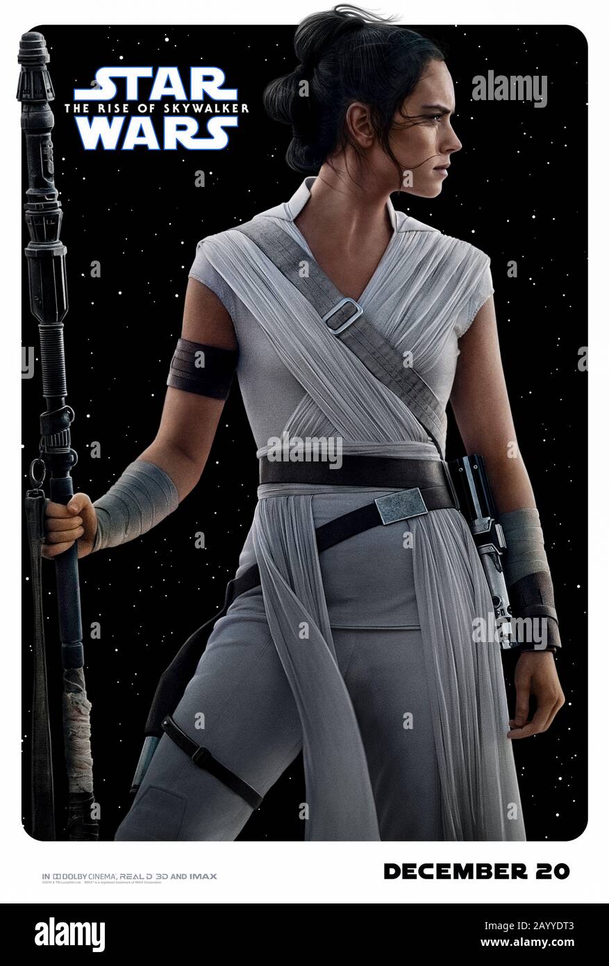 Star Wars: La Montée de Skywalker (2019) dirigée par J.J. Abrams et avec Daisy Ridley comme Rey dans le dernier chapitre de la trilogie de Skywalker. Banque D'Images