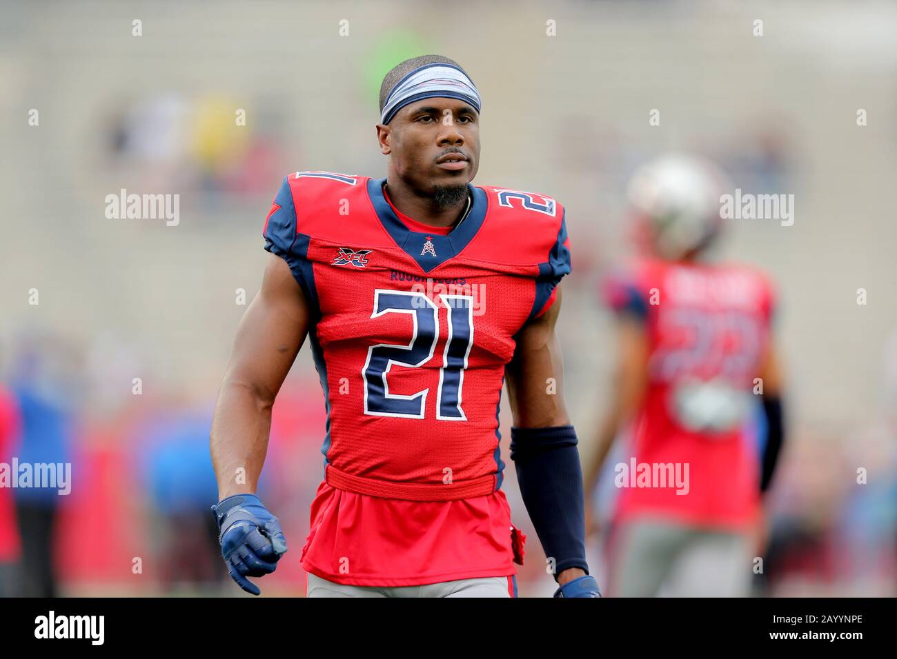 Houston, Texas, États-Unis. 16 février 2020. Houston Roughnecks cornerback Charles James (21) avant le match de saison régulière XFL contre les Battlehawks de St. Louis au stade TDECU à Houston, Texas, le 16 février 2020. Crédit: Erik Williams/Zuma Wire/Alay Live News Banque D'Images