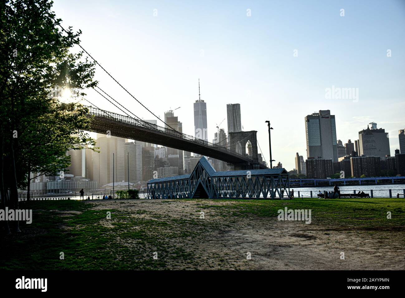 Feu de l'après-midi du pont de Brooklyn Banque D'Images