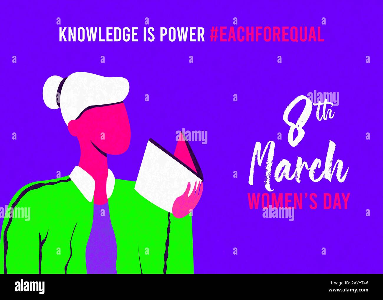 Journée internationale de la femme #eachforequal illustration de la campagne de lecture de la femme livre, l'éducation est le concept de pouvoir pour les femmes droits vacances événement greetin Illustration de Vecteur