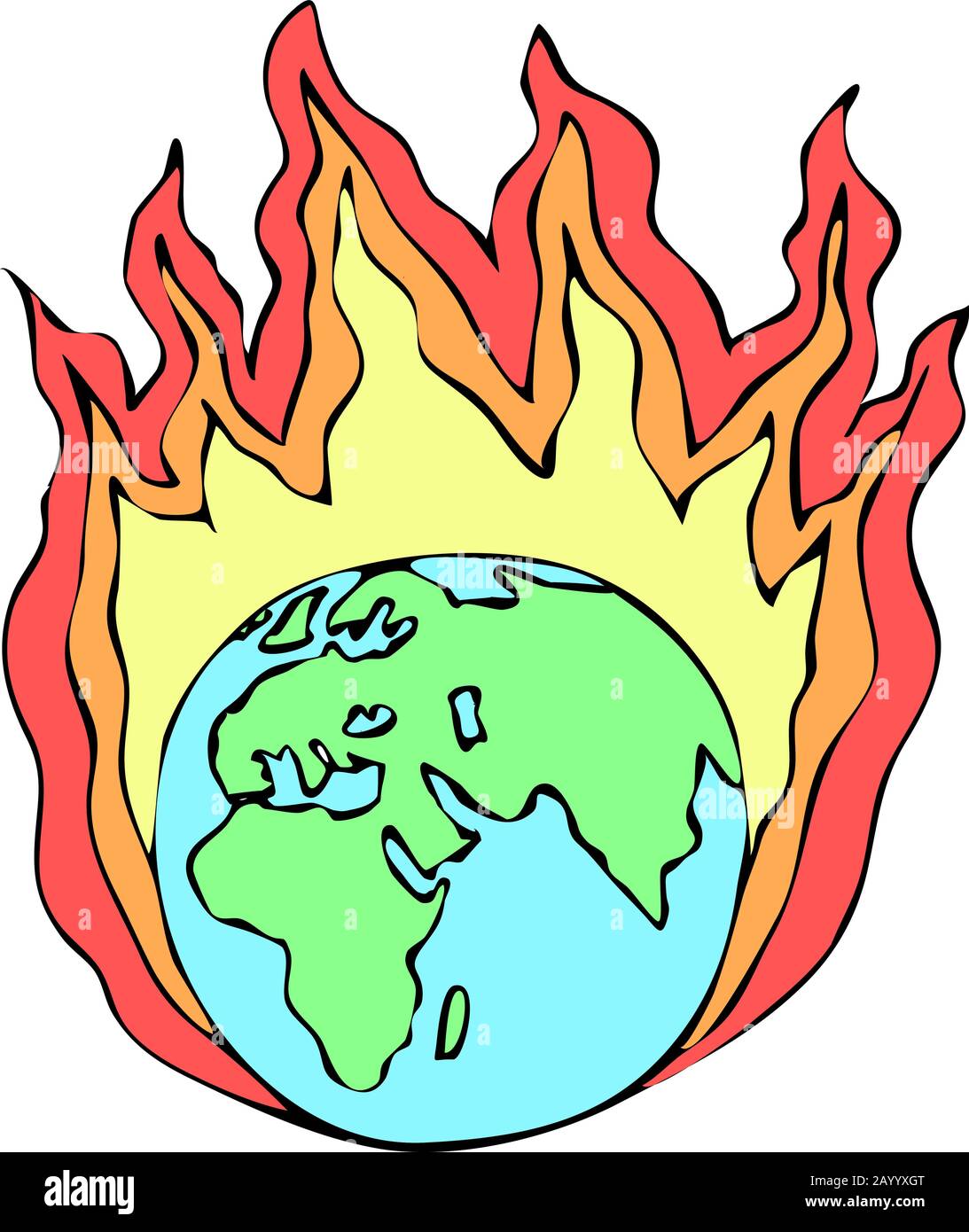 La Terre au feu : illustration vectorielle du changement climatique/catastrophe du réchauffement climatique Illustration de Vecteur
