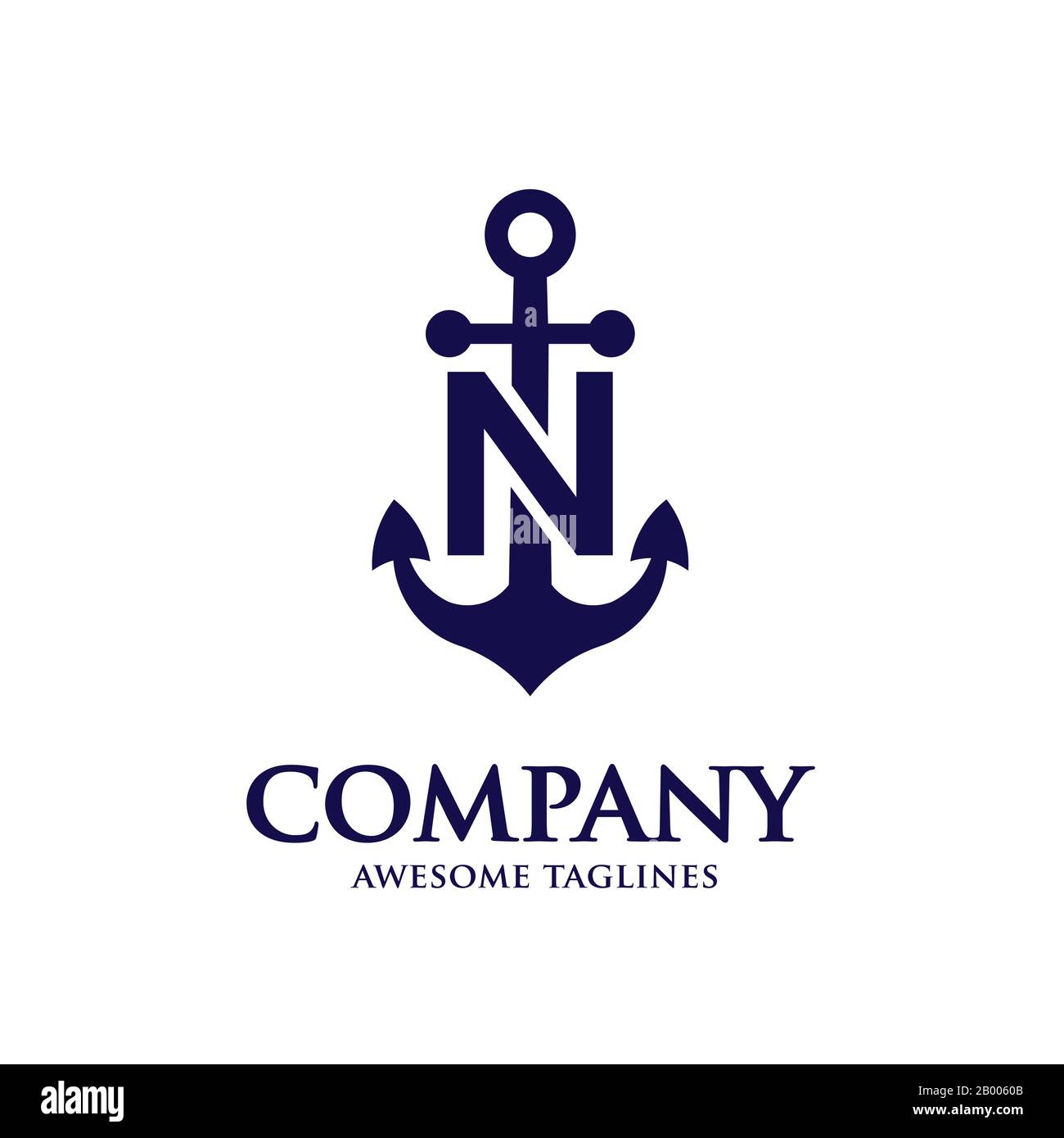 Lettre initiale créative N avec vecteur de logo de couleur bleu d'ancrage concept Illustration de Vecteur