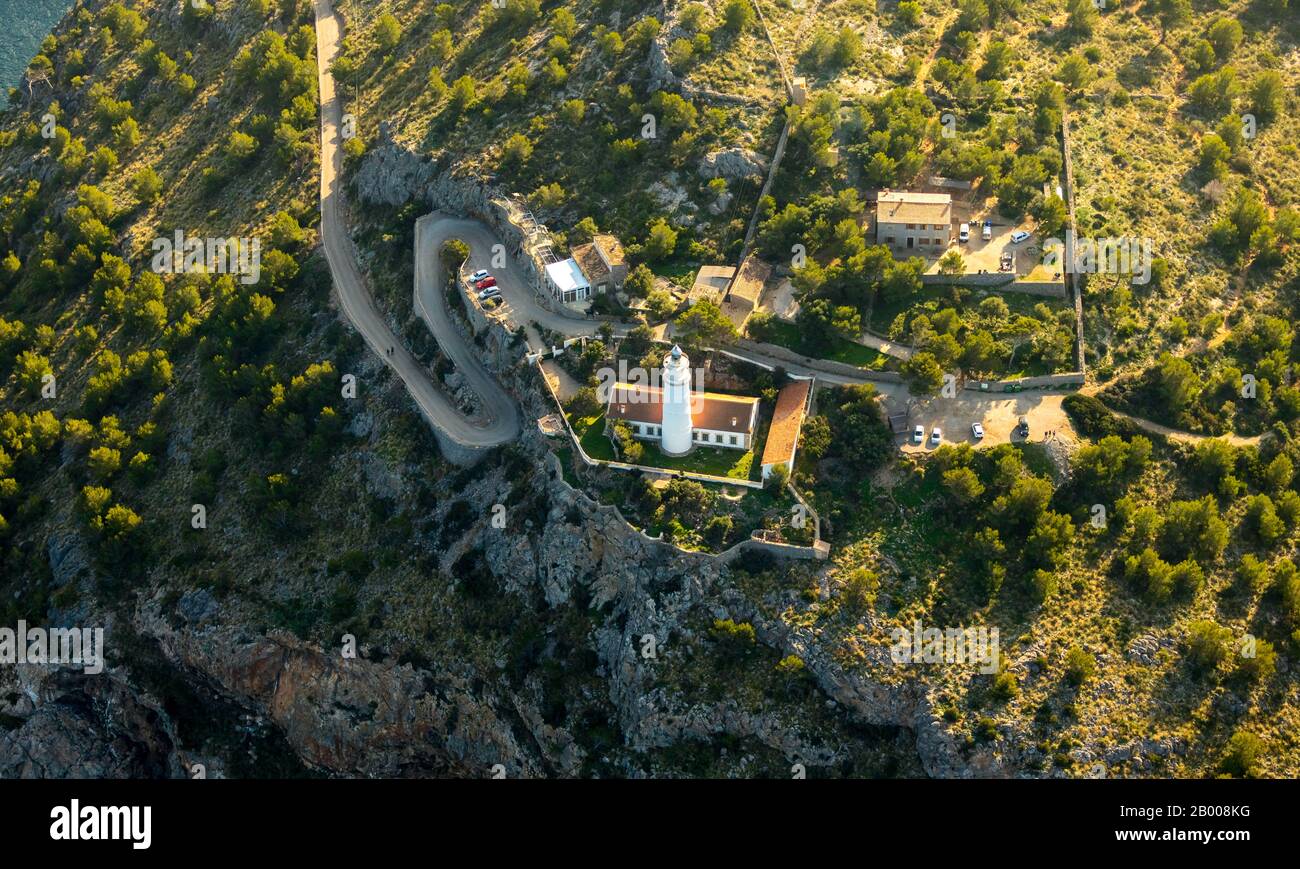 Vue Aérienne, Far Del Cap Gros, Phare, Sóller, Majorque, Espagne, Europe, Iles Baléares, Calle Poligono, Es, Refugi De Muleta Lodge, Voyage, Dest Banque D'Images