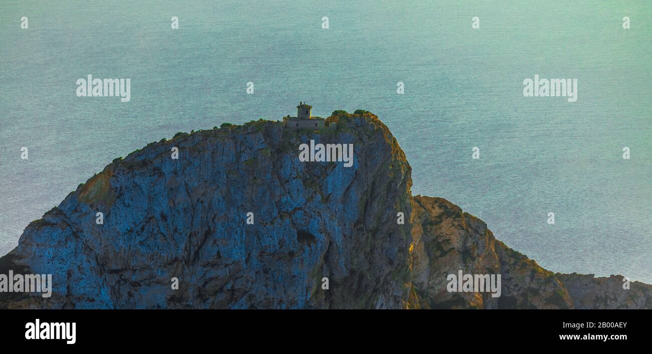 Photo aérienne, sa Dragonera, île du Dragon, ancien phare Loin de Na Pòpia, Andratx, Majorque, Espagne, Europe, Iles Baléares, ES, Espana, Rocky is Banque D'Images