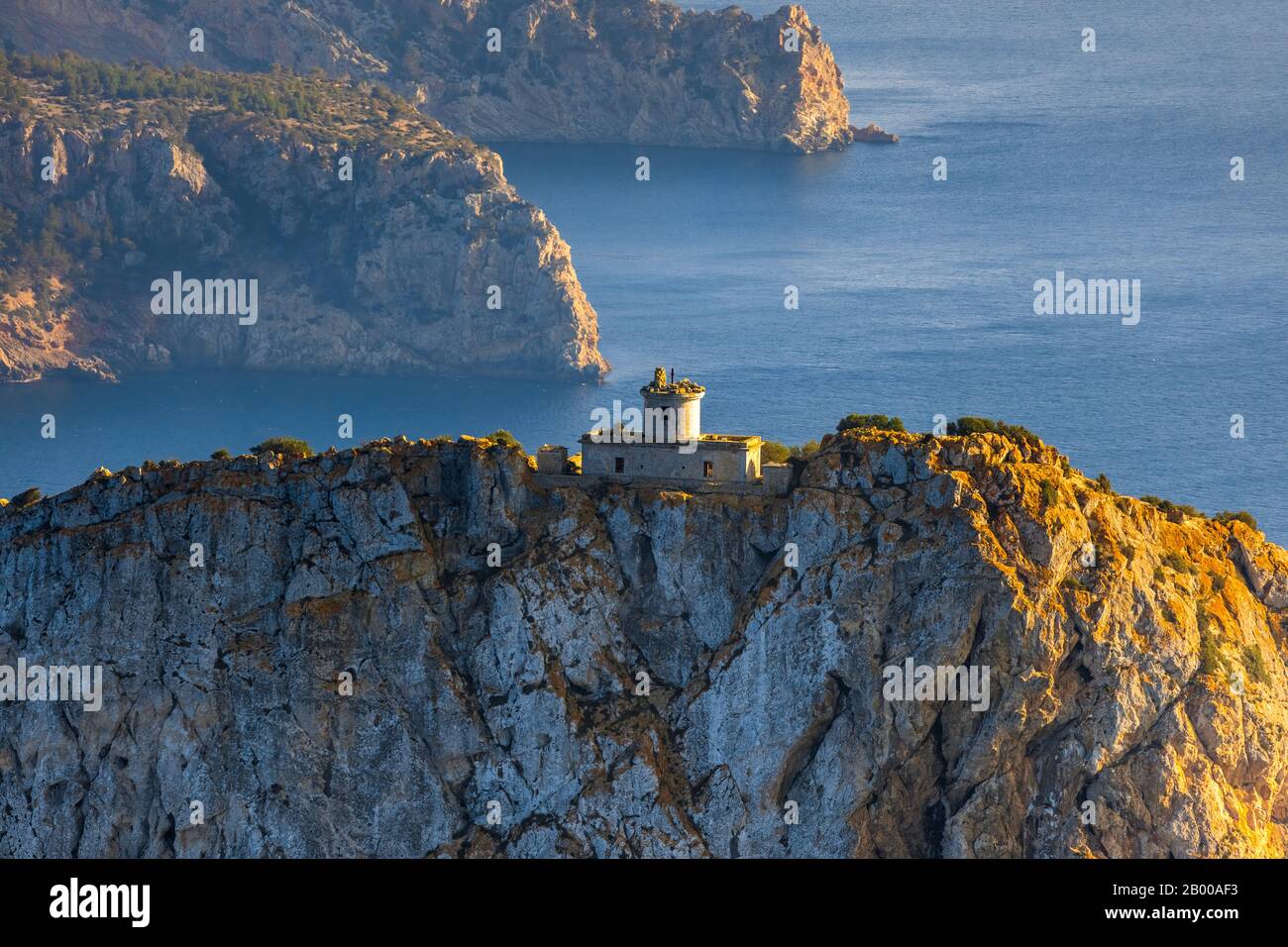 Photo aérienne, sa Dragonera, île du Dragon, ancien phare Loin de Na Pòpia, Andratx, Majorque, Espagne, Europe, Iles Baléares, ES, Espana, Rocky is Banque D'Images