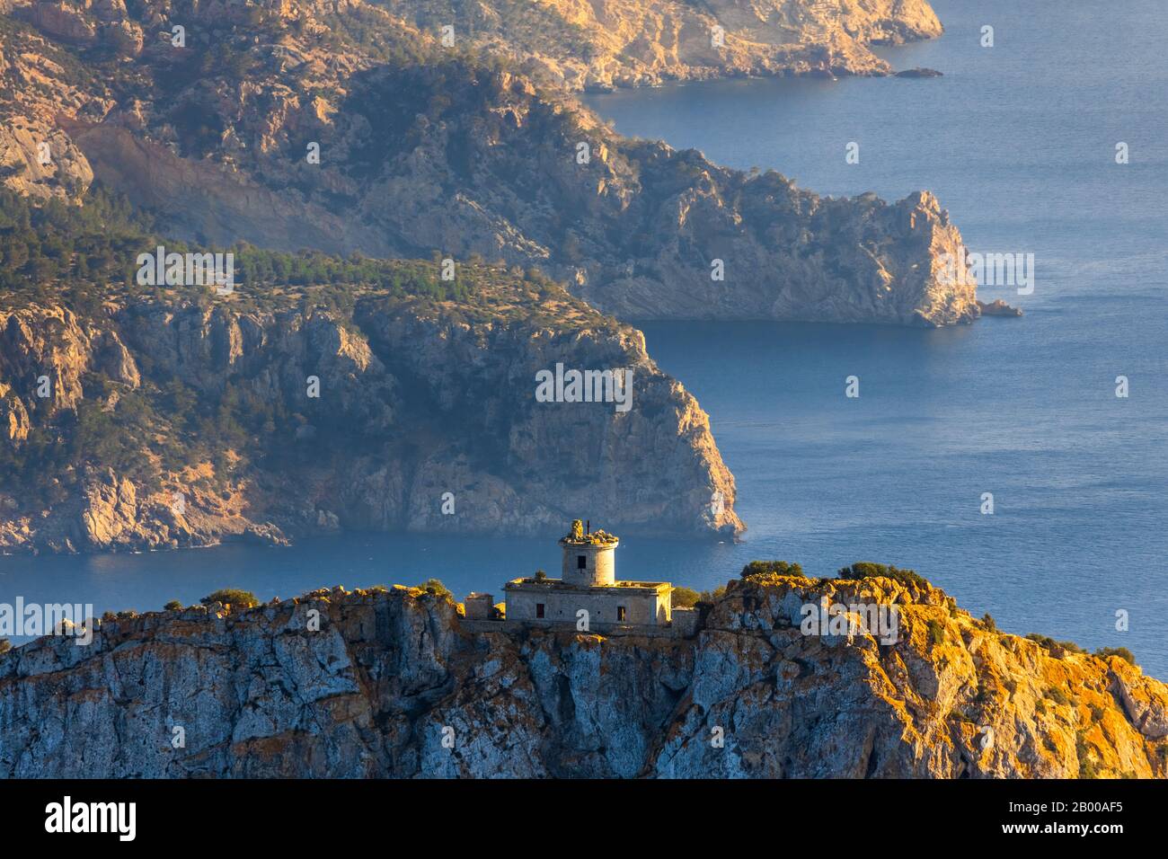 Photo aérienne, sa Dragonera, île du Dragon, ancien phare Loin de Na Pòpia, Andratx, Majorque, Espagne, Europe, Iles Baléares, ES, Espana, Rocky is Banque D'Images