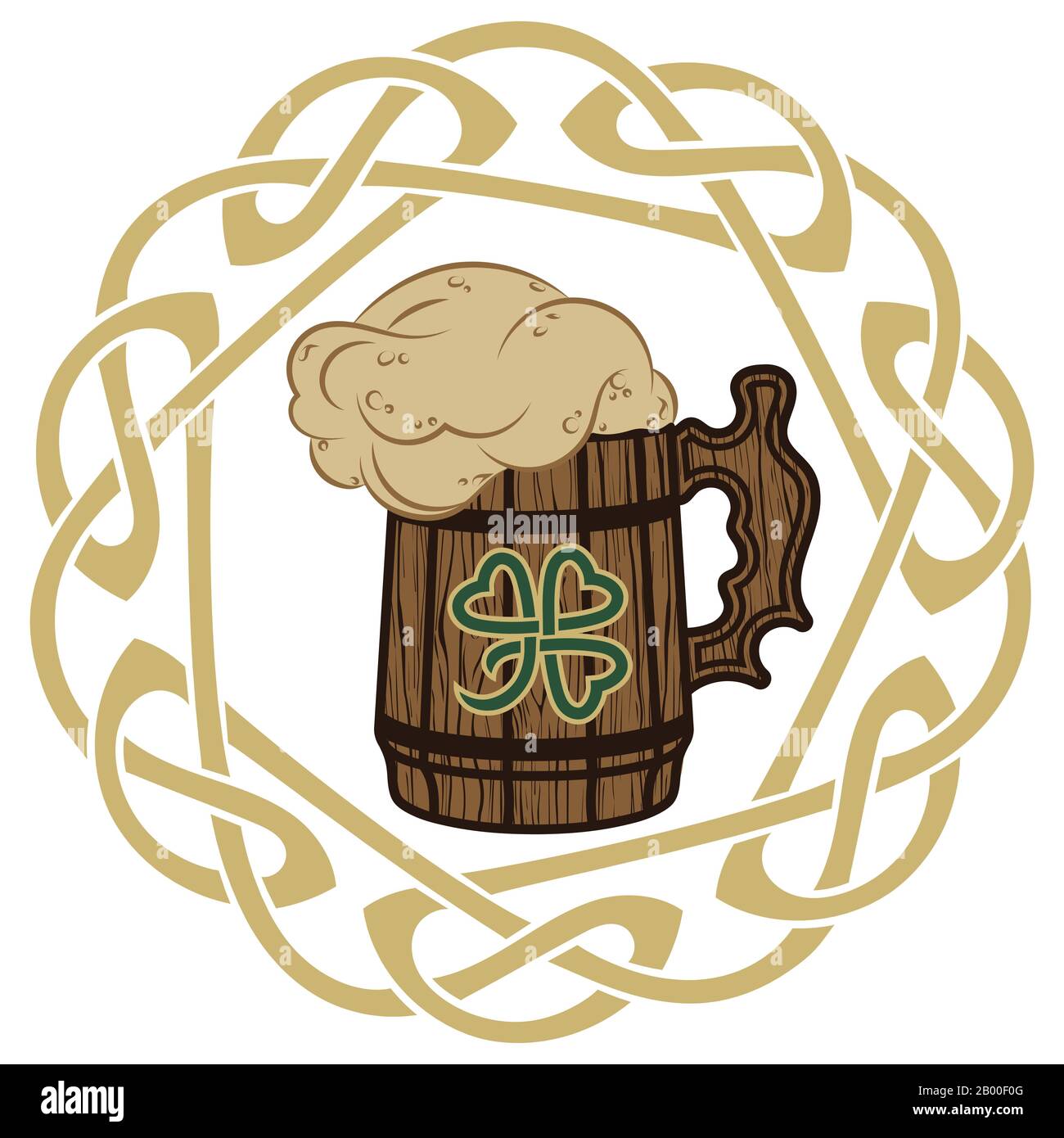 Design irlandais celtique, trèfle de style celtique, tasse de bière, illustration sur le thème de la fête de Saint-Patricks Illustration de Vecteur