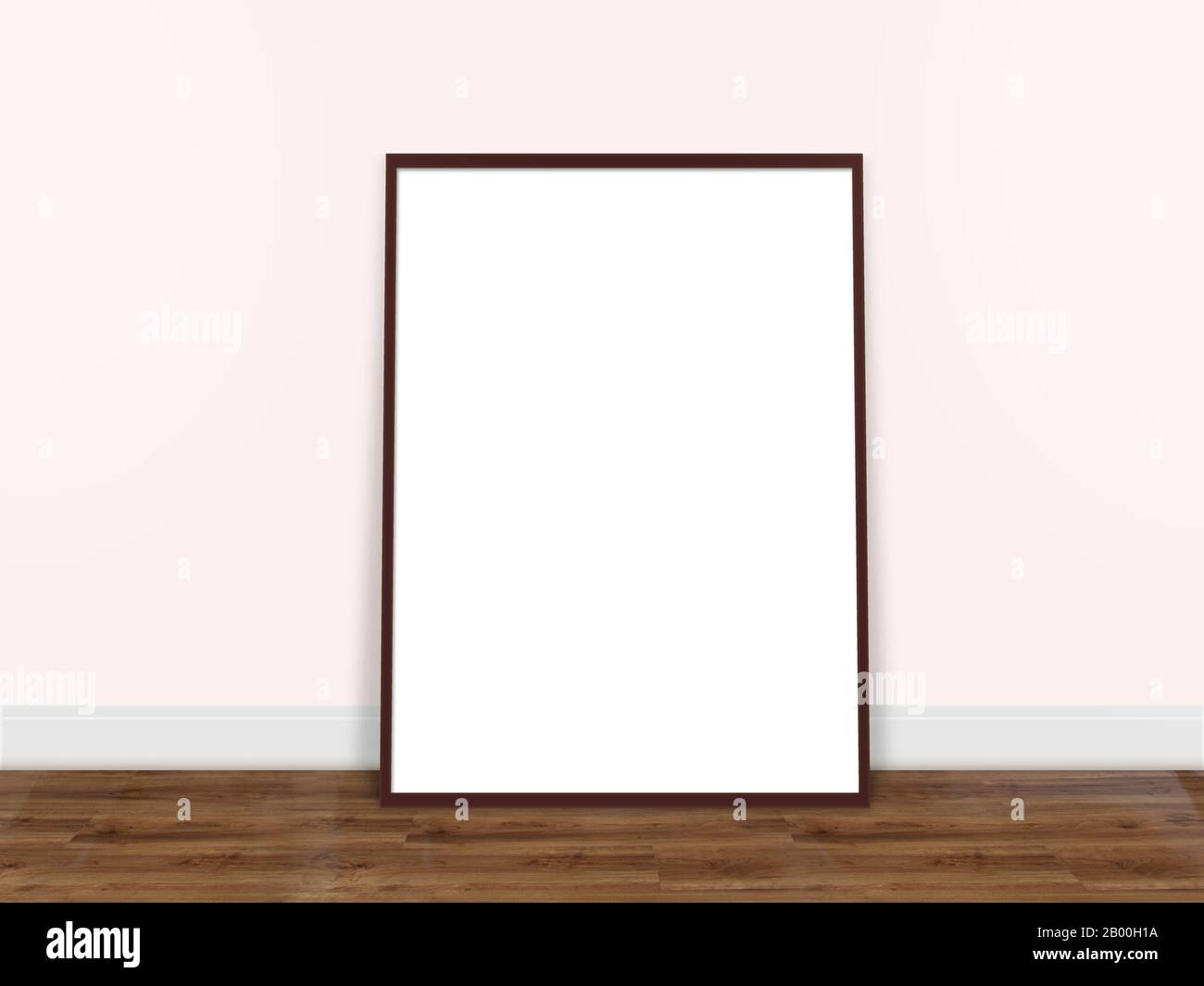 cadre photo blanc vide de style moderne sur mur pastel rose composition et parquet avec espace copie Banque D'Images