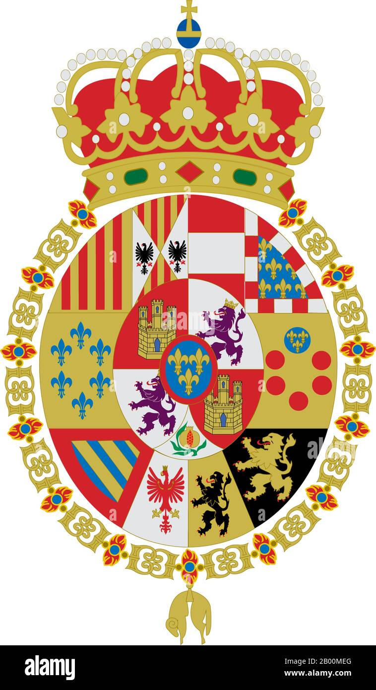 Armoiries de Charles III, Charles IV, Ferdinand VII, Isabella II, Alfonso XII et Alfonso XIII d'Espagne. Banque D'Images Armoiries de Charles III, Charles IV, Ferdinand VII, Isabella II, Alfonso XII et Alfonso XIII d'Espagne. Banque D'Images