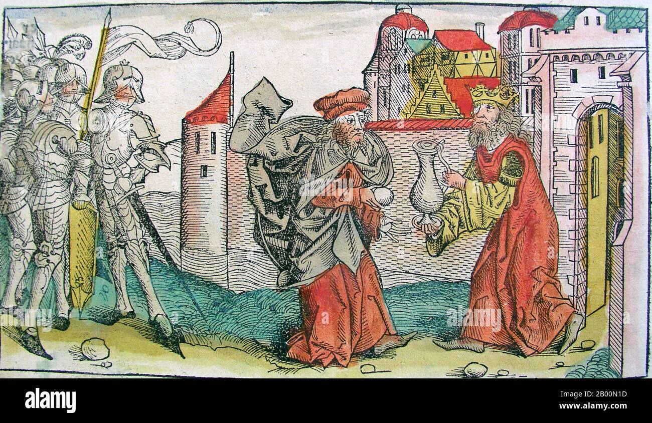 Page tirée de la chronique de Nuremberg de Schedel, Folio 45V, Michel