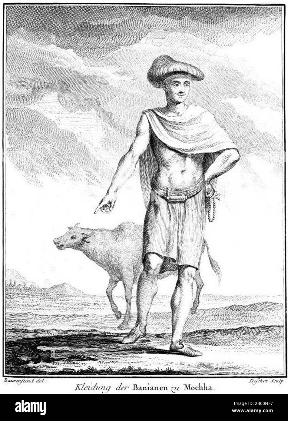 Yémen: 'Habillement du souverain de Mocha'. Carsten Niebuhr (1733-1815), expédition royale d'Arabie saoudite danoise (1761-1776). L'expédition de 6 ans en Egypte et au Yémen financée par le roi du Danemark en 1761 a été le bourlot de la légende romantique. Rempli de mort, d'intrigue générale et de féminité, Carsten Niebuhr - le seul survivant - a enregistré un récit sans compassion du voyage dans 'Beschreibung von Arabien' en 1772 - un classique historique en termes d'information de l'Europe sur le Moyen-Orient. Banque D'Images