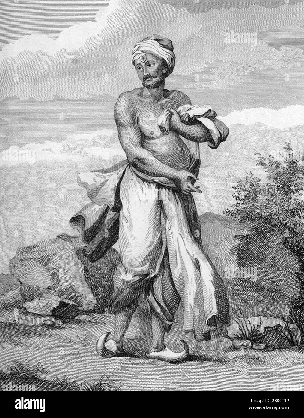 Inde/France: 'Un suiveur indien de Vishnu'. Gravure de Pierre Sonnerat (1748-1814), 1782. Pierre Sonnerat (1748-1814) est un naturaliste et explorateur français qui a fait plusieurs voyages en Asie du Sud-est entre 1769 et 1781. Il a publié ce compte-rendu en deux volumes de son voyage en 1782. Le volume 1 traite exclusivement de l'Inde, dont la culture Sonnerat admirait beaucoup, et est particulièrement remarquable pour sa discussion élargie de la religion en Inde, l'hindouisme en particulier. Le volume 2 couvre les voyages de Sonnerat en Chine, en Birmanie, à Madagascar, aux Maldives, à Maurice, à Ceylan, en Indonésie et aux Philippines. Banque D'Images