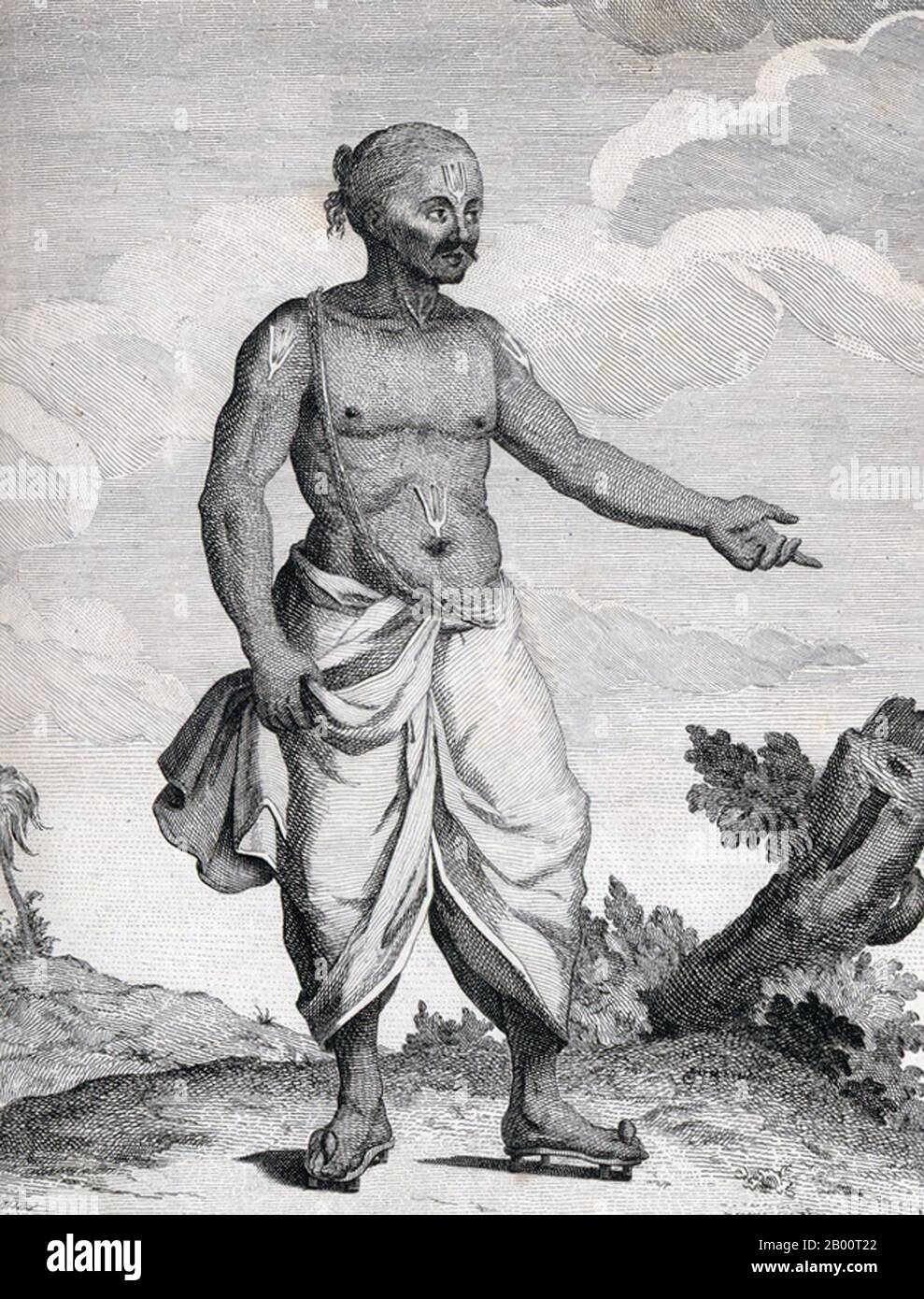 Inde/France: 'Un Brahmin disciple de Vishnu'. Gravure de Pierre Sonnerat (1748-1814), 1782. Pierre Sonnerat (1748-1814) est un naturaliste et explorateur français qui a fait plusieurs voyages en Asie du Sud-est entre 1769 et 1781. Il a publié ce compte-rendu en deux volumes de son voyage en 1782. Le volume 1 traite exclusivement de l'Inde, dont la culture Sonnerat admirait beaucoup, et est particulièrement remarquable pour sa discussion élargie de la religion en Inde, l'hindouisme en particulier. Le volume 2 couvre les voyages de Sonnerat en Chine, en Birmanie, à Madagascar, aux Maldives, à Maurice, à Ceylan, en Indonésie et aux Philippines. Banque D'Images