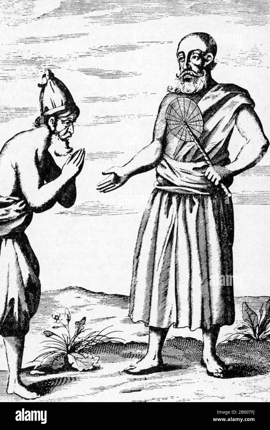 Sri Lanka: 'A Tirinanxy ou Priest en chef'. Illustration de Robert KNOX (1641-1720), 1681. « une relation historique de l'île Ceylan... depuis ma sortie de captivité » est un livre écrit par le commerçant et marin anglais Robert KNOX en 1681. Il décrit ses expériences quelques années plus tôt sur l'île sud-asiatique maintenant mieux connue sous le nom de Sri Lanka et fournit l'un des plus importants comptes contemporains de la vie de Ceylonese du XVIIe siècle. KNOX a passé 19 ans sur Ceylan comme prisonnier du roi Rajasimha II Banque D'Images