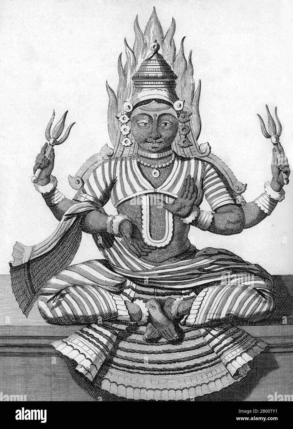 Inde: 'Parvati, Consort de Shiva. La première femme de Shiva Sati est née à nouveau en tant que Parvati. Illustration de Pierre Sonnerat (1748-1814), 1782. Pierre Sonnerat (1748-1814) est un naturaliste et explorateur français qui a effectué plusieurs voyages en Asie du Sud-est entre 1769 et 1781. Il a publié ce compte-rendu en deux volumes de son voyage de 1774-81 en 1782. Le volume 1 traite exclusivement de l'Inde, dont la culture Sonnerat admirait beaucoup, et est particulièrement remarquable pour sa discussion élargie de la religion en Inde, l'hindouisme en particulier. Le livre est illustré avec des gravures basées sur les dessins de Sonnerat. Banque D'Images