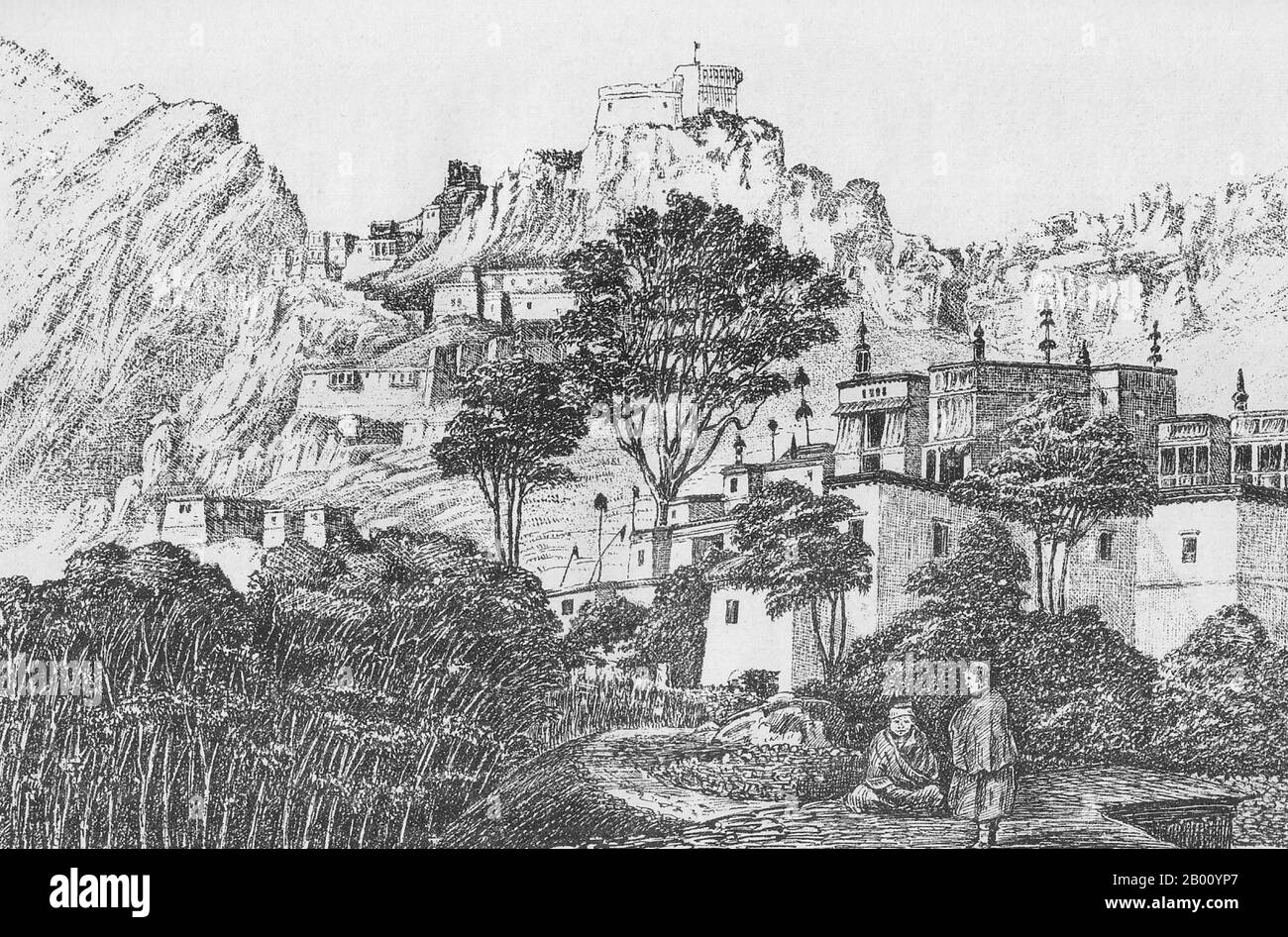 Inde : un dessin du monastère de Hemis, Ladakh, par Thomas Edward Gordon (1832-1914), 1876. Le monastère de Hemis est un monastère bouddhiste tibétain (gompa) de la lignée drukpa, situé à Hemis, dans le Ladakh (dans l'État indien de Jammu-et-Cachemire). Situé à 45 km de Leh, le monastère a été rétabli en 1672 par le roi Ladakhi Sengge Namgyal. Le festival annuel Hemis en hommage à Padmasambhava se tient ici au début du mois de juin. Banque D'Images Inde : un dessin du monastère de Hemis, Ladakh, par Thomas Edward Gordon (1832-1914), 1876. Le monastère de Hemis est un monastère bouddhiste tibétain (gompa) de la lignée drukpa, situé à Hemis, dans le Ladakh (dans l'État indien de Jammu-et-Cachemire). Situé à 45 km de Leh, le monastère a été rétabli en 1672 par le roi Ladakhi Sengge Namgyal. Le festival annuel Hemis en hommage à Padmasambhava se tient ici au début du mois de juin. Banque D'Images