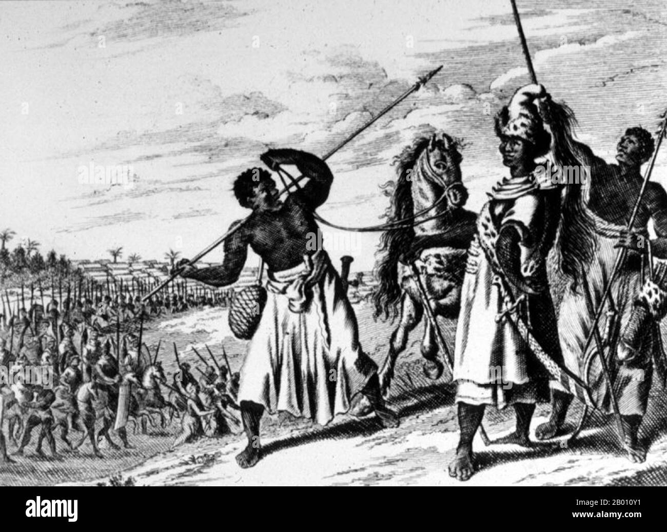 Nigeria: Roi du Bénin avec des soldats, fin du XVIIe siècle. Illustration par Olfert Dapper (1636-1689), Description de l'Afrique Traduite du Flamand, 1686. Banque D'Images