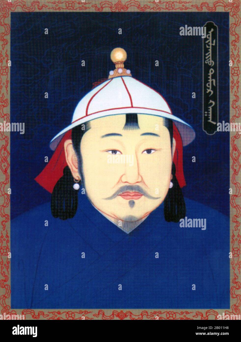 Mongolie/Chine : Temur Khan, 6e Khagan de l'Empire mongol ; 2ème empereur Yuan Chengzong, 20e siècle. Temur Khan (15 octobre 1265-10 février 1307), également orthographié Timur, a été le deuxième chef de la dynastie Yuan entre le 10 mai 1294 et le 10 février 1307, et est considéré comme le sixième grand Khan des Mongols en Mongolie. Il était le fils du prince héritier Zhenjin et le petit-fils de Kublai Khan. Pendant son règne, les dynasties Tran, Pagan et Champa et les khanates occidentaux de l'Empire mongol ont accepté sa suprématie. Banque D'Images