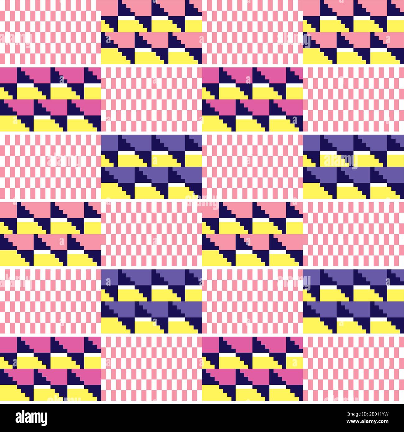 Motif textile à effet vectoriel Kente africain sans couture, motif tribale style tissu nwentoma avec motif géométrique Illustration de Vecteur