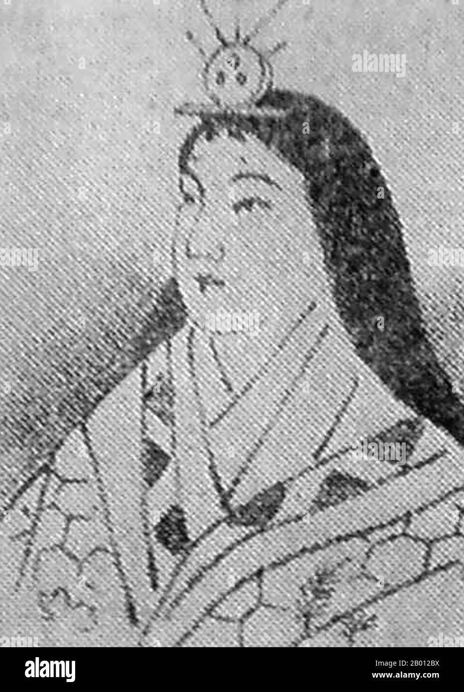 Japon : impératrice Gensho (683-748), 44e dirigeant impérial du Japon. Portrait, 1894. Impératrice Gensho (683-748), 44e dirigeant impérial du Japon. La fille de l'impératrice Gemmei, le règne de Gensho s'étend des années 715 à 724. Sous son règne, le Nihonshoki, le premier livre d'histoire japonais, a été achevé en 720. L'organisation du système juridique s'est poursuivie et le système fiscal, qui avait été introduit par l'impératrice Jito à la fin du VIIe siècle, a été réformé pour promouvoir la production agricole. Gensho a également encouragé les arts, les lettres et la science, poursuivant les travaux de sa mère. Banque D'Images