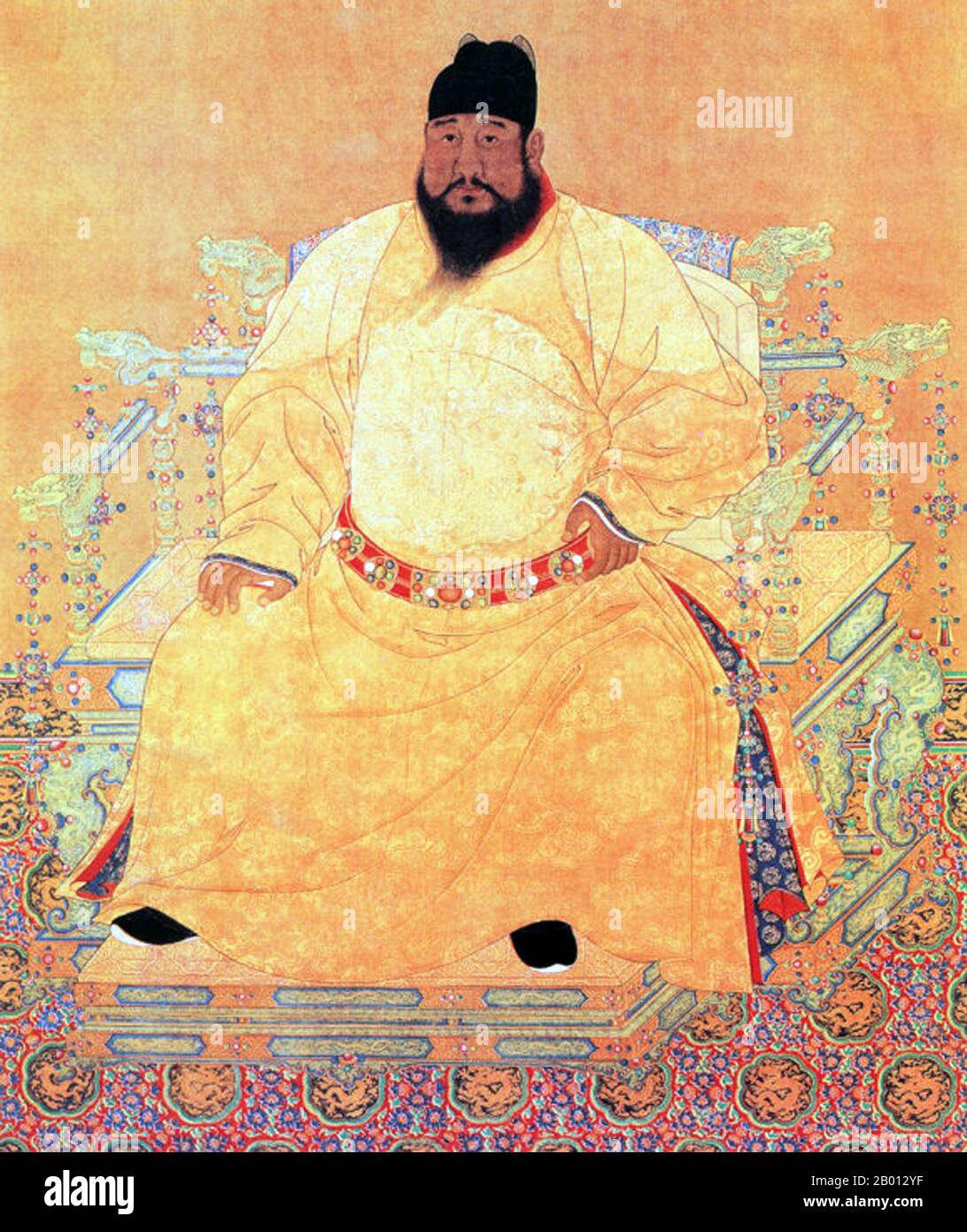 Chine : empereur Xuande, 5e dirigeant de la dynastie Ming (r. 1425-1435). Peinture suspendue en rouleau, XVe-XVIIe siècle. L'empereur Xuande (1399-1435), nom personnel Zhu Zhani et nom du temple Xuanzong, était le 5e empereur de Ming China. Son nom d'époque signifie « Proclamation de vertu ». L'empereur Xuande a régné sur une période remarquablement pacifique sans aucun problème externe ou interne significatif. Plus tard, les historiens ont considéré son règne comme l'âge d'or de la dynastie Ming. Banque D'Images