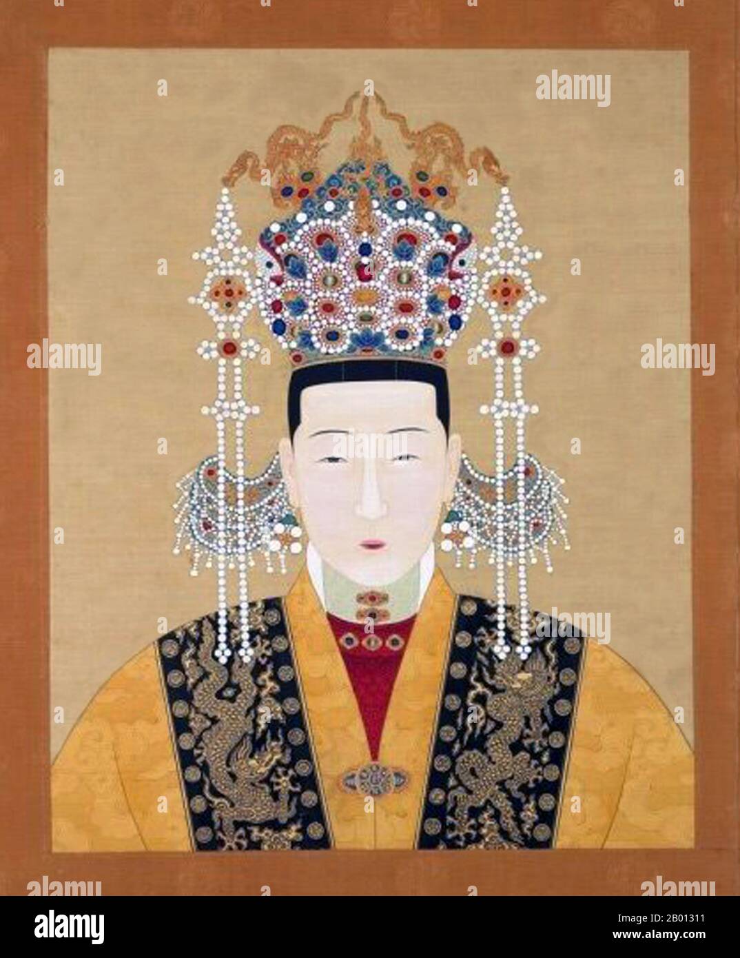 Chine : impératrice Xiao Jie su (1508-1528), consort du 12ème empereur Jiajing (r. 1521-1567). Décoration de voluet suspendue, XVIe-XVIIe siècle. L'impératrice Chen (1508-1528), officiellement l'impératrice Xiaojiesu, était la consort de l'empereur Jiajing de la dynastie Ming. Elle a été choisie pour être impératrice par sa tante, l'impératrice Dowager Zhang, bien que la relation personnelle tendue entre l'empereur et le dowager signifiait que l'empereur Jiajing n'avait pas de goût envers Chen. Lorsqu'elle était enceinte, l'empereur l'a exposée à une forme de rage qui a causé une fausse couche fatale. Banque D'Images