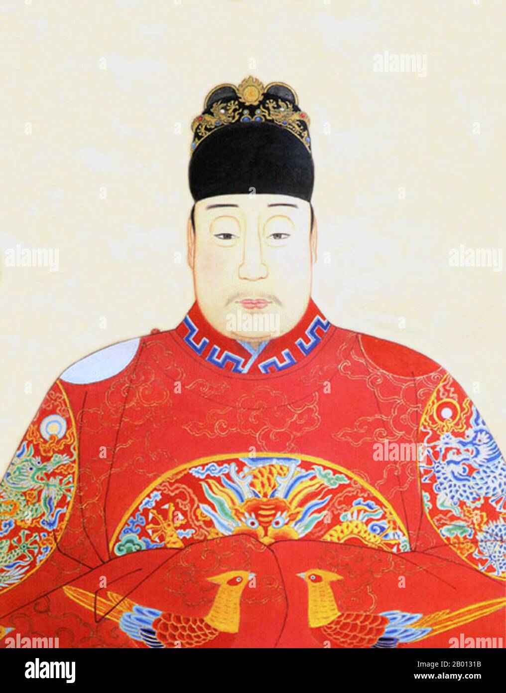 Chine : empereur Wanli (19 juillet 1572 - 18 août 1620), 14e dirigeant de la dynastie Ming (r. 1572-1620). Portrait suspendu en spirale, XVIe-XVIIe siècle. L'empereur Wanli (1572-1620), nom personnel Zhu Yijun et nom de temple Shenzhen, était un empereur de la dynastie Ming. Son nom d'époque signifie « dix mille calendriers ». Le règne de l'empereur Wanli est représentatif du déclin du Ming. Il était un dirigeant peu motivé et avaricieux dont le règne était en proie à des difficultés budgétaires, à des pressions militaires et à des bureaucrates en colère. Au cours des dernières années du règne de Wanli, le Manchu a commencé à mener des raids frontaliers. Banque D'Images