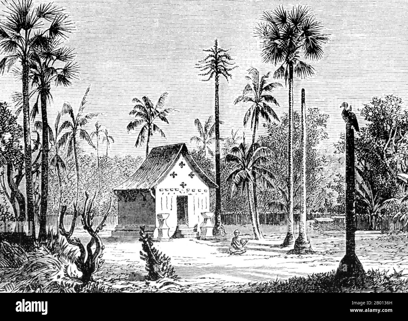 Laos: Une petite pagode bouddhiste dans Pak Lay. Gravure de Louis Delaporte (1842-1925), 1867. Cette illustration de Louis Delaporte est l'une des douzaines qu'il a produites au cours de son aventure de deux ans (1866-68) avec la Commission d'exploration du Mékong parrainée par le ministère français de la Marine, dont l'intention était de jeter les bases de l'expansion des colonies françaises en Indochine. En voyageant sur le Mékong en bateau, la petite délégation française a voyagé de Saigon à Phnom Penh à Luang Prabang, puis plus au nord dans les eaux inexplorées du Haut-Laos et de la province chinoise du Yunnan. Banque D'Images