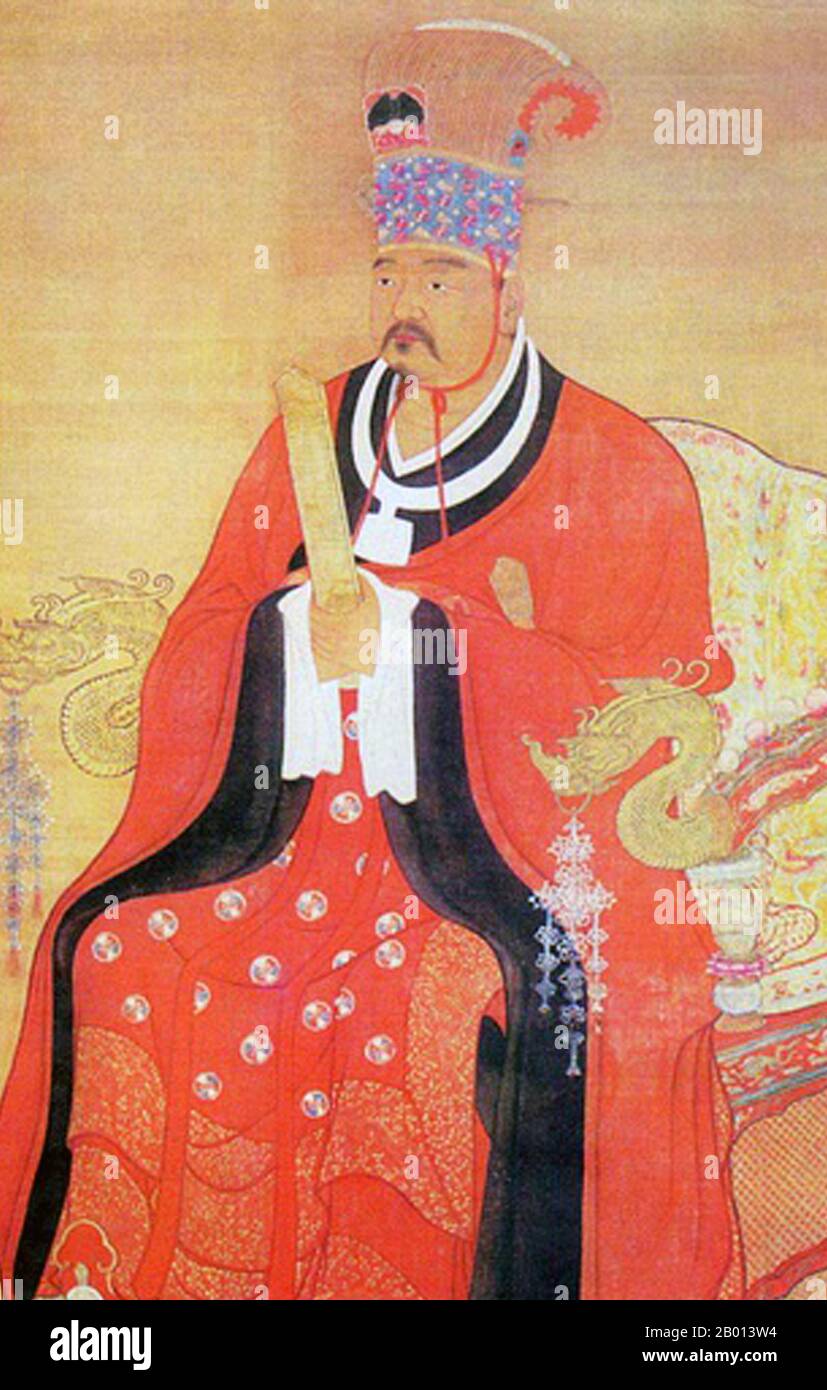 Chine : l'empereur Xuanzu (Zhao Hongyi, 899-956), père des deux premiers empereurs de la chanson Taizu et Taizong, honorés à titre posthume comme ancêtre fondateur de la dynastie Song. Peinture à défilement suspendu, Song Dynasty (960-1279). Zhao Hongyi (899-956), honoré à titre posthume comme empereur Xuanzu, était le père de Song Emperors Taizu (r. 960-976) et Taizong (976-997). Il a été général militaire pendant la période des cinq dynasties et des dix royaumes, servant sous l'empereur Zhuangzong de plus tard Tang. On dit qu'il était un cheval qualifié archer. Banque D'Images