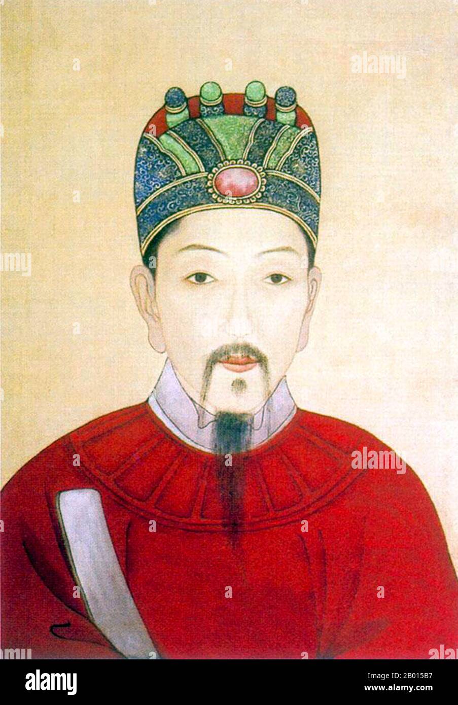 Yuan Chonghuan (6 juin 1584 – 22 septembre 1630), Ming général et martyr. Portrait, c. xviie siècle. Yuan Chonghuan était un patriote et commandant militaire célèbre de la dynastie Ming qui a combattu les Manchus en Liaoning. Il était connu pour avoir excellé dans la guerre d'artillerie et a réussi à intégrer les tactiques occidentales à l'est. La carrière militaire de yuan a atteint son apogée lorsqu'il a battu Nurhaci et l'armée manchurienne lors de la première bataille de Ningyuan. Le fils et successeur de Nurhaci, Huang Taiji, a été battu par lui lors de la deuxième bataille de Ningyuan. Yuan a été tragiquement exécuté sous de fausses accusations. Banque D'Images
