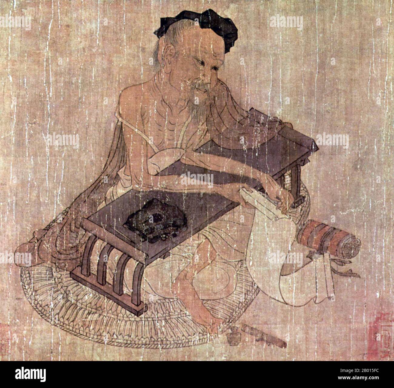 Chine : portrait de l'érudit Fu Sheng. Tableau de Handscroll par le peintre Wang Wei (699-759), c. 720-760 CE. Wang Wei (également connu sous le nom de Wang Youcheng, 699-759), était un poète, musicien, peintre et homme d'État chinois de la dynastie Tang. Il était l'un des hommes d'arts et de lettres les plus célèbres de son temps. Ses peintures ne survivent que dans des copies ultérieures par d'autres artistes, mais néanmoins très influent en termes de peinture de la dynastie Tang et la peinture chinoise subséquente. Beaucoup de ses poèmes sont conservés, et vingt-neuf ont été inclus dans l'anthologie très influente du XVIIIe siècle 'trois cents Poèmes de Tang'. Banque D'Images