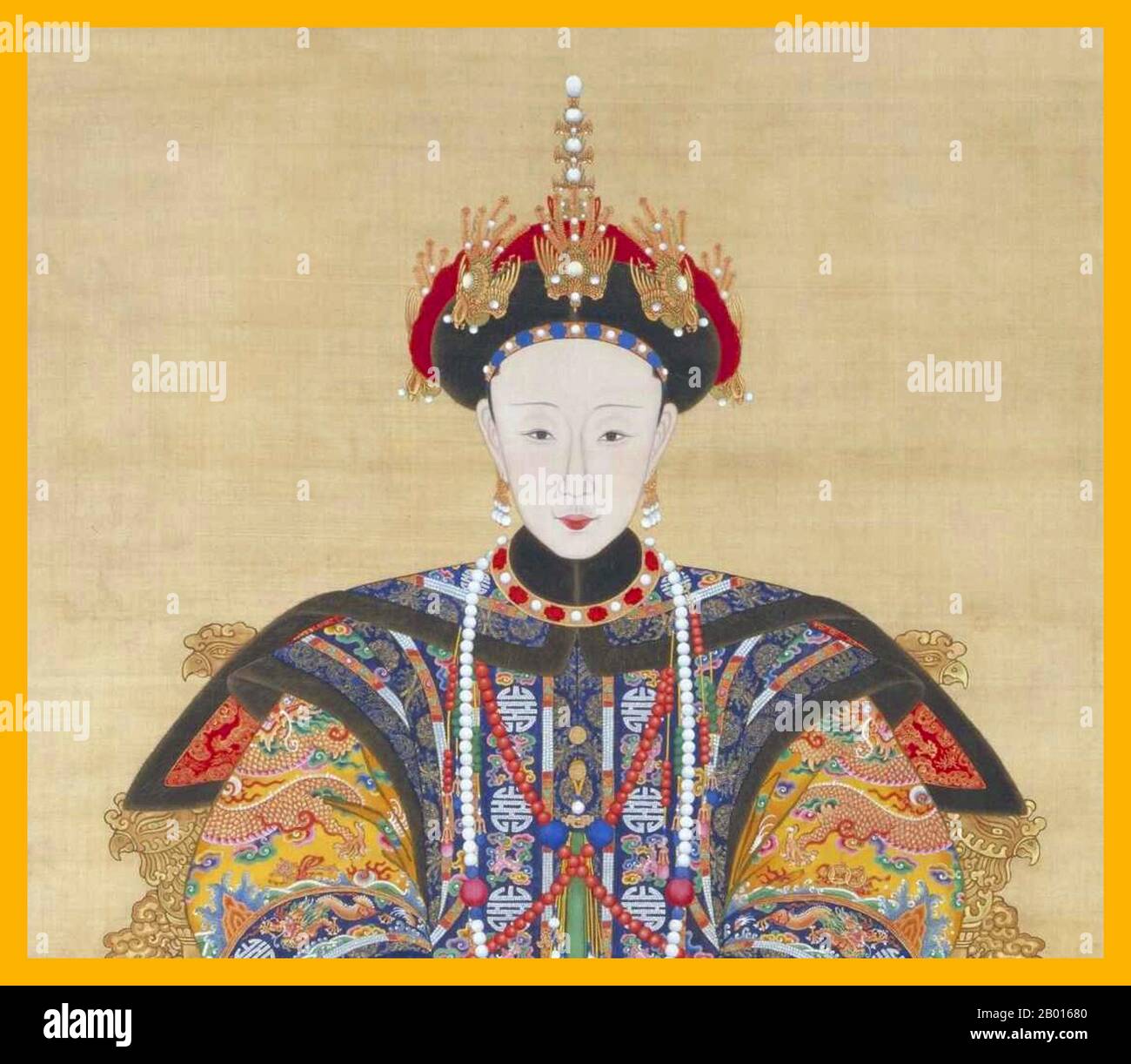 Chine : impératrice Xiao Shu Rui (2 octobre 1760 - 5 mars 1797), première impératrice Consort de l'empereur Jiaqing. Peinture de défilement manuel, c. 1796-1797. L'impératrice Xiaoshurui a été la première impératrice Consort de l'empereur Jiaqing de la dynastie Qing. Originaire de la plaine de Manchu Banner blanc Hitara Clan, Lady Hitara épousa Yongyan (le futur empereur Jiaqing) en 1774, pendant le règne de l'empereur Qianlong. Elle est devenue impératrice consort en 1796, quand l'empereur Qianlong abdiqua en faveur de Yongyan, mais elle mourut un an plus tard. Son fils Minning deviendrait l'empereur Daoguang en 1820. Banque D'Images