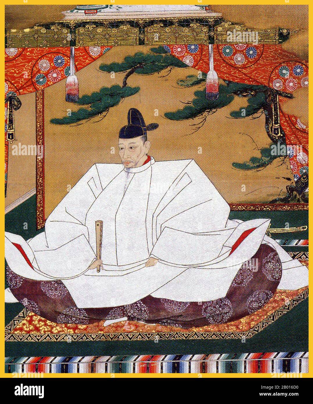 Japon: Toyotomi Hideyoshi (2 février 1536 - 18 septembre 1598), deuxième fédérateur du Japon.Peinture de défilement suspendue par Kano Mitsunobu (1565-1608), c.1601. Toyotomi Hideyoshi, né Kinoshita Tokichiro, était un daimyo dans la période Sengoku qui a unifié les factions politiques du Japon.Il succéda à son ancien seigneur de liège, Oda Nobunaga, et mit fin à la période Sengoku.La période de son règne est souvent appelée la période de Momoyama, nommée d'après le château de Hideyoshi.Il est reconnu pour un certain nombre d'héritages culturels, et est considéré comme le deuxième « Grand fédérateur » du Japon. Banque D'Images