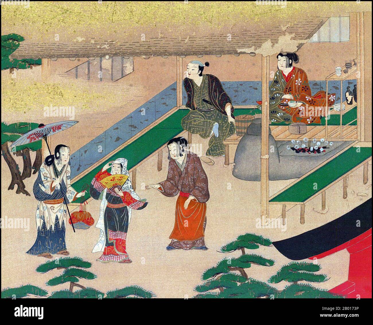 Japon: 'Vue dans les environs de Kyoto'.Peinture Handscroll par un artiste inconnu de l'école Tosa, XVIIe siècle.Yamato-e est un style de peinture japonaise inspiré des peintures de la dynastie Tang et développé à la fin de la période Heian.Il est considéré comme le style japonais classique.Depuis la période Muromachi (XVe siècle), le terme Yamato-e a été utilisé pour distinguer les œuvres des peintures de style chinois contemporain (kara-e), inspirées par les peintures du bouddhisme zen de la dynastie Song et Yuan. Banque D'Images