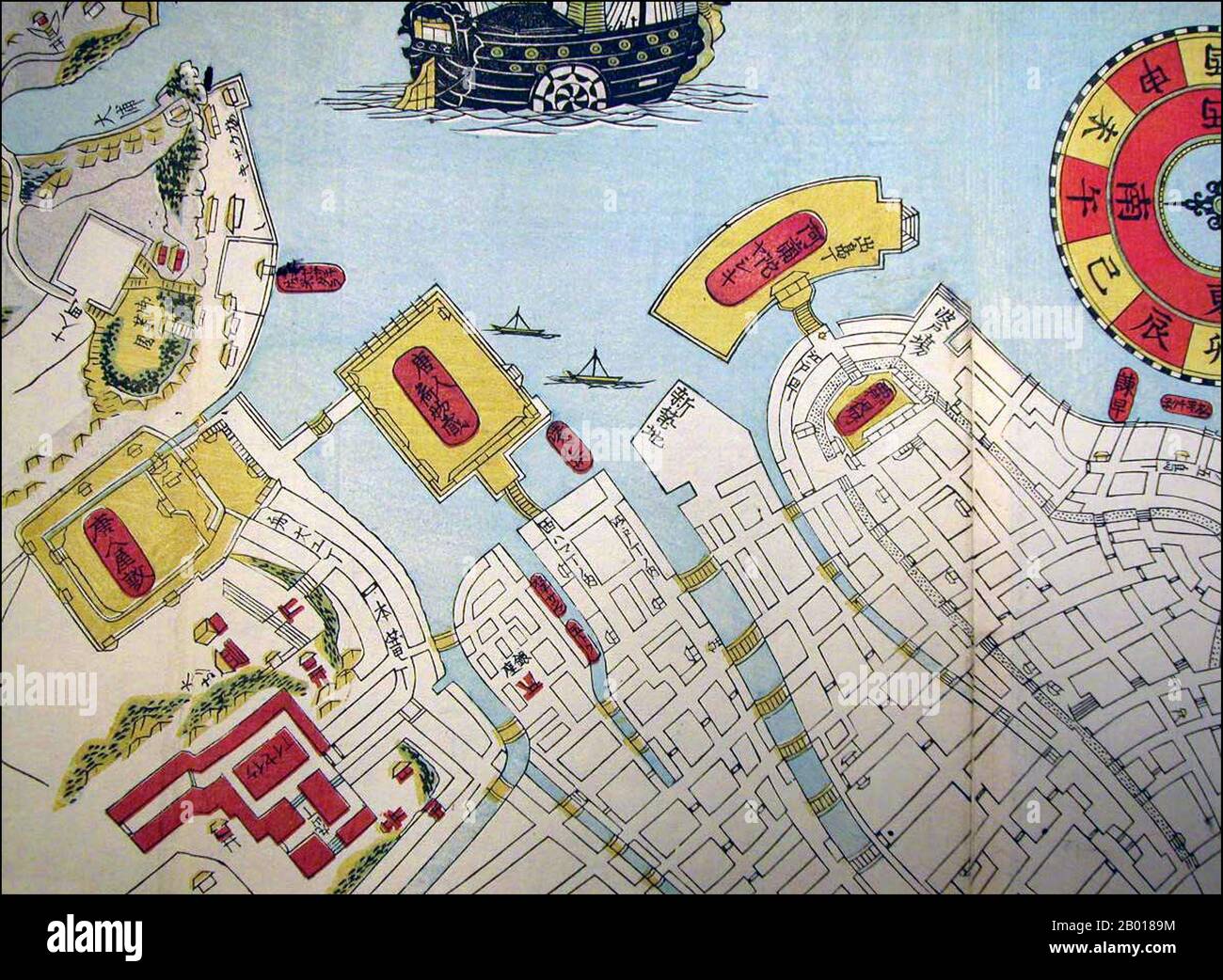 japon-une-carte-du-port-de-nagasaki-montrant-l-le-de-dejima-et-le