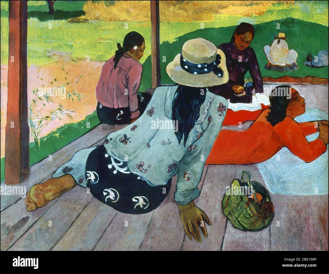 Tahiti: 'La Sieste' (la Siesta). Peinture à l'huile sur toile par Paul Gauguin (7 juin 1848 - 8 mai 1903), c. 1892-1894. Paul Gauguin est né à Paris en 1848 et a passé une partie de son enfance au Pérou. Il a travaillé comme courtier en Bourse avec peu de succès et a souffert de crises de dépression grave. Il a également peint. En 1891, Gauguin, frustré par le manque de reconnaissance à la maison et financièrement indigente, navigue vers les tropiques pour échapper à la civilisation européenne et "tout ce qui est artificiel et conventionnel". Son temps il y avait le sujet de beaucoup d'intérêt à l'époque et dans les temps modernes. Banque D'Images