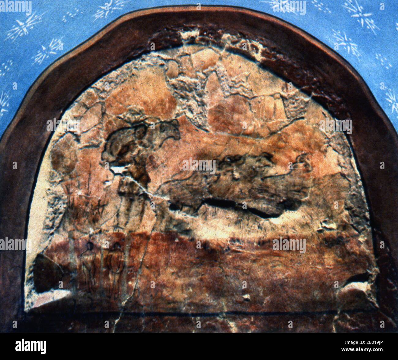 Syrie : le bon Berger, Adam et Eve. Murale dans l'église de la Maison de Doura Europos, c. 235 CE. L'église Dura-Europos (également connue sous le nom d'église de la Maison Dura-Europos) est la plus ancienne église de la Maison chrétienne identifiée. Il est situé à Dura-Europos en Syrie et date de 235 ce. Le bâtiment se compose d'une maison jointe à une salle séparée, qui a servi de salle de réunion pour l'église. Les fresques de la salle de baptistère sont probablement les peintures chrétiennes les plus anciennes. Banque D'Images